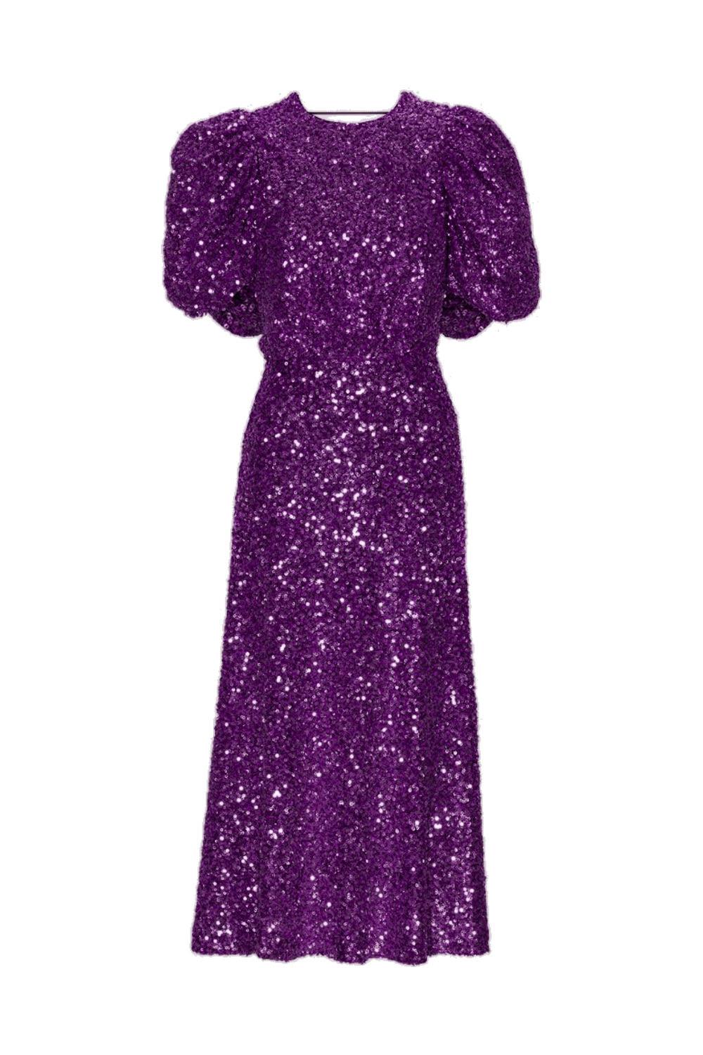 Sequins Puff Sleeve Dress Purple Magic