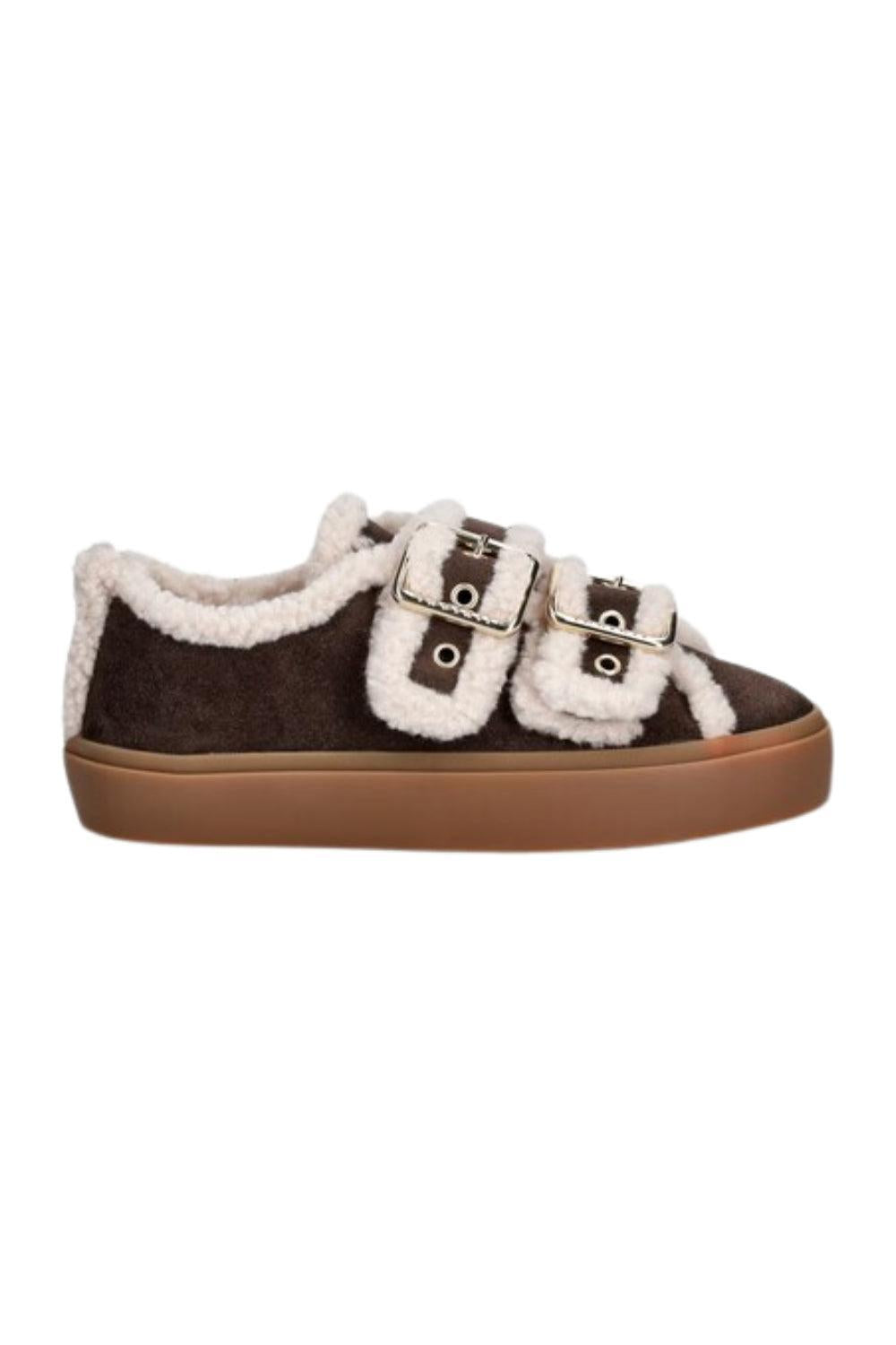 Shearling Low Velcro Buckle Dark Brown