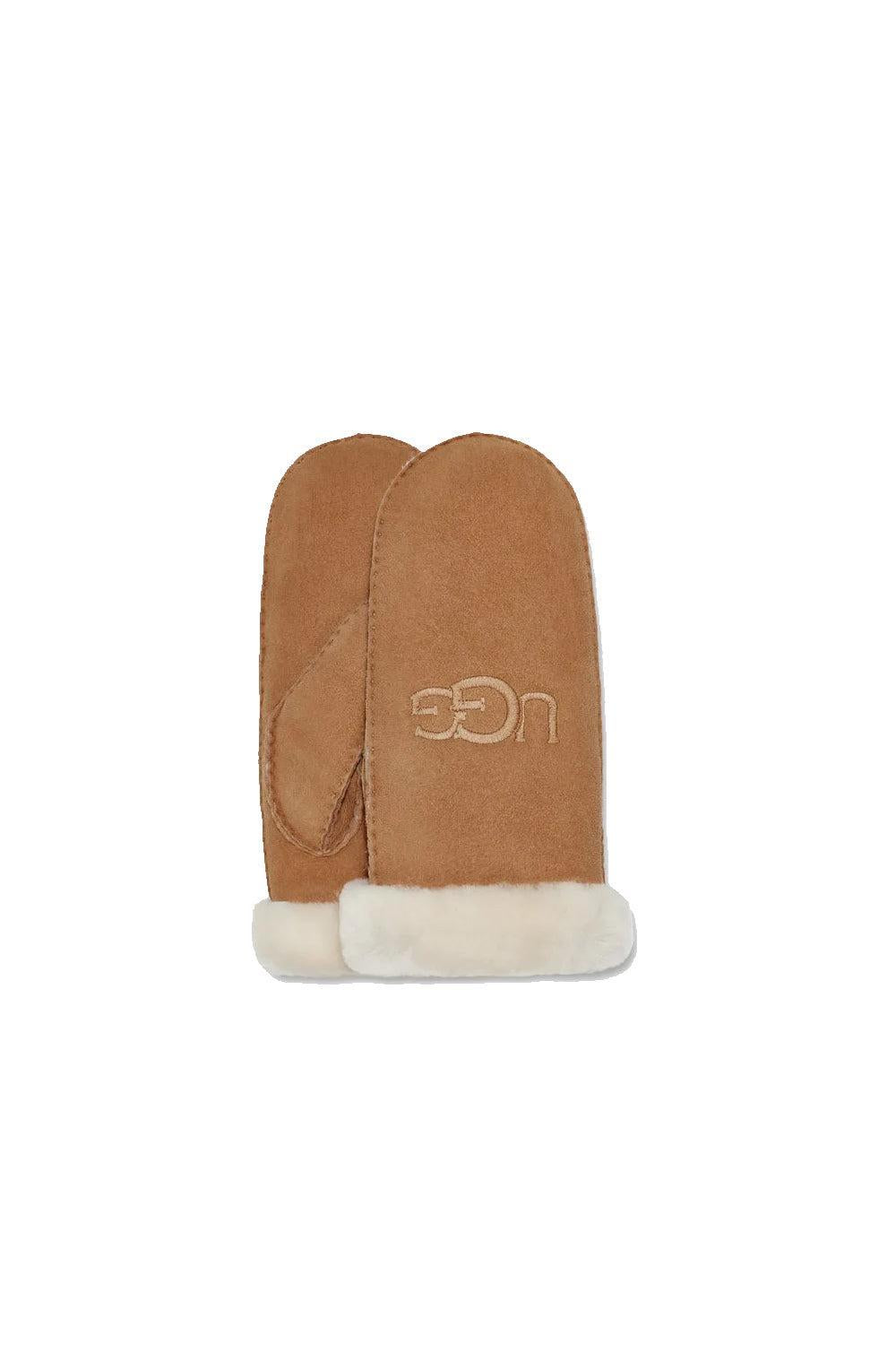 Sheepskin Embroider Mitten Chestnut