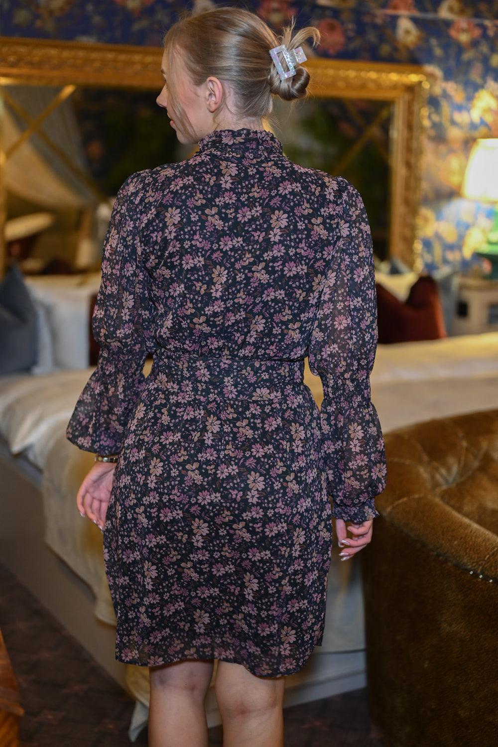 Siri short Dress Black /pink flower