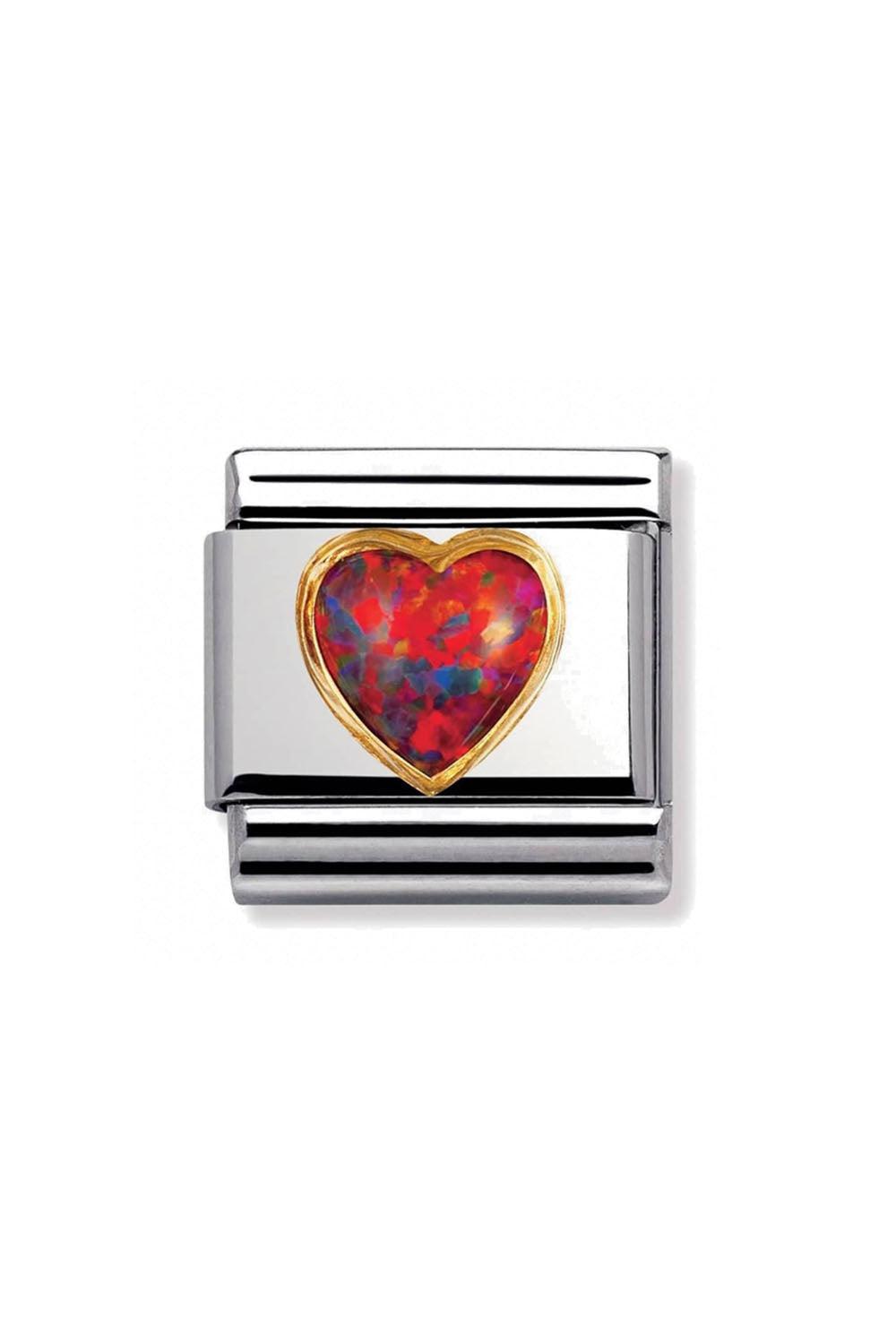 Stones Heart 18k Gold & Red Opal