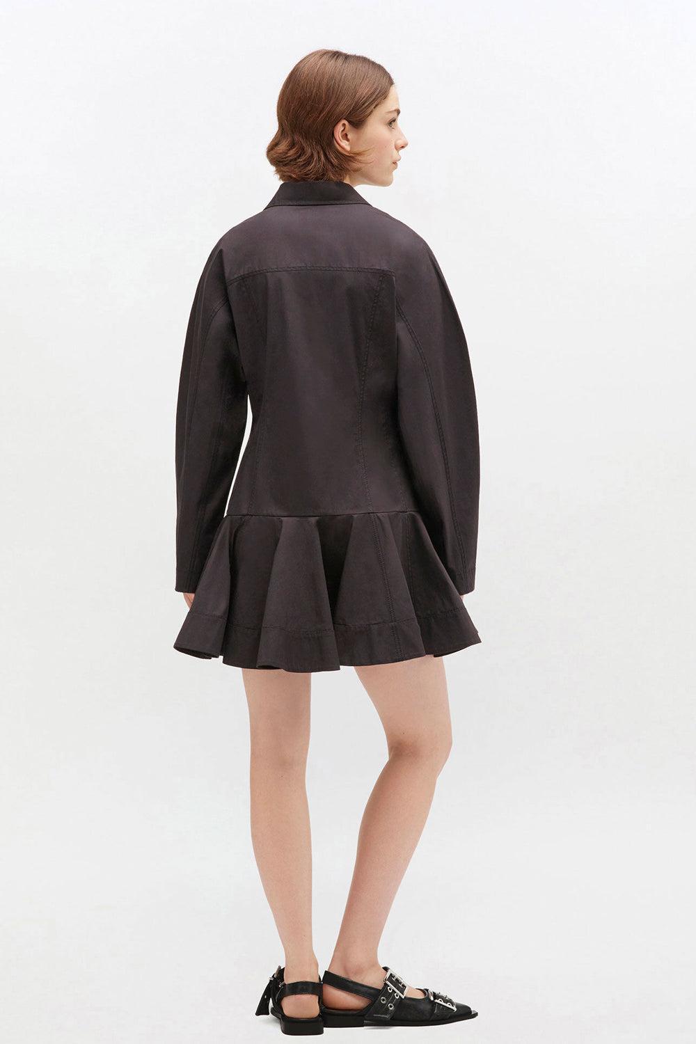 Stretch cotton buttoned mini dress black