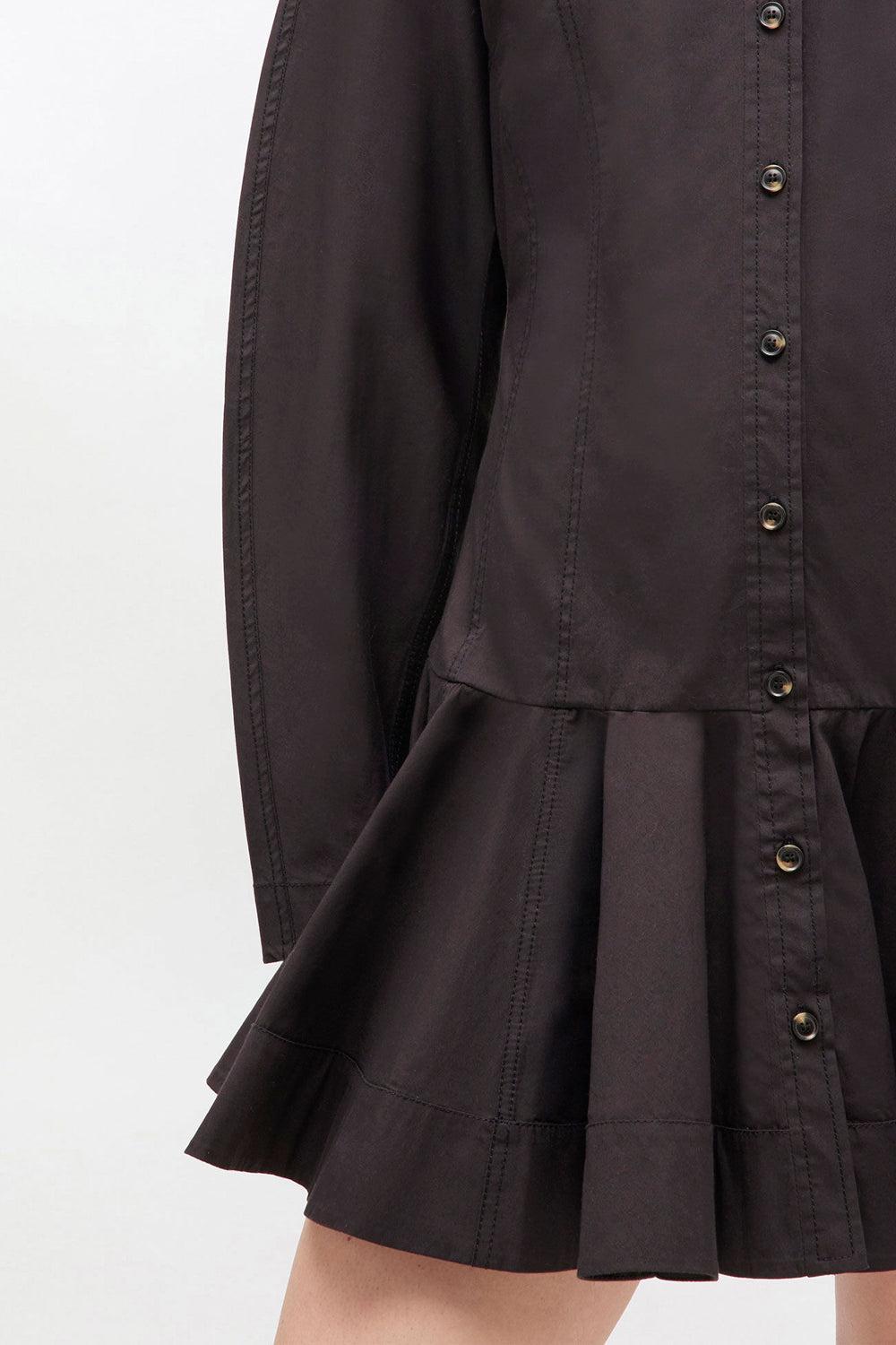 Stretch cotton buttoned mini dress black