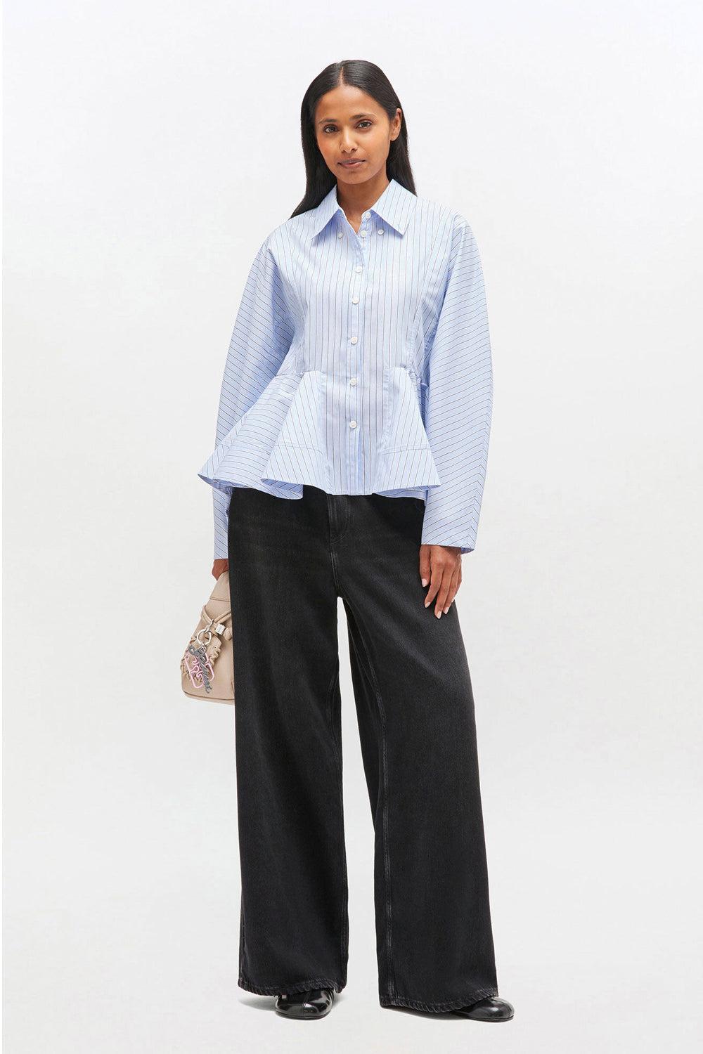 Stretch cotton peplum shirt lavender lustre