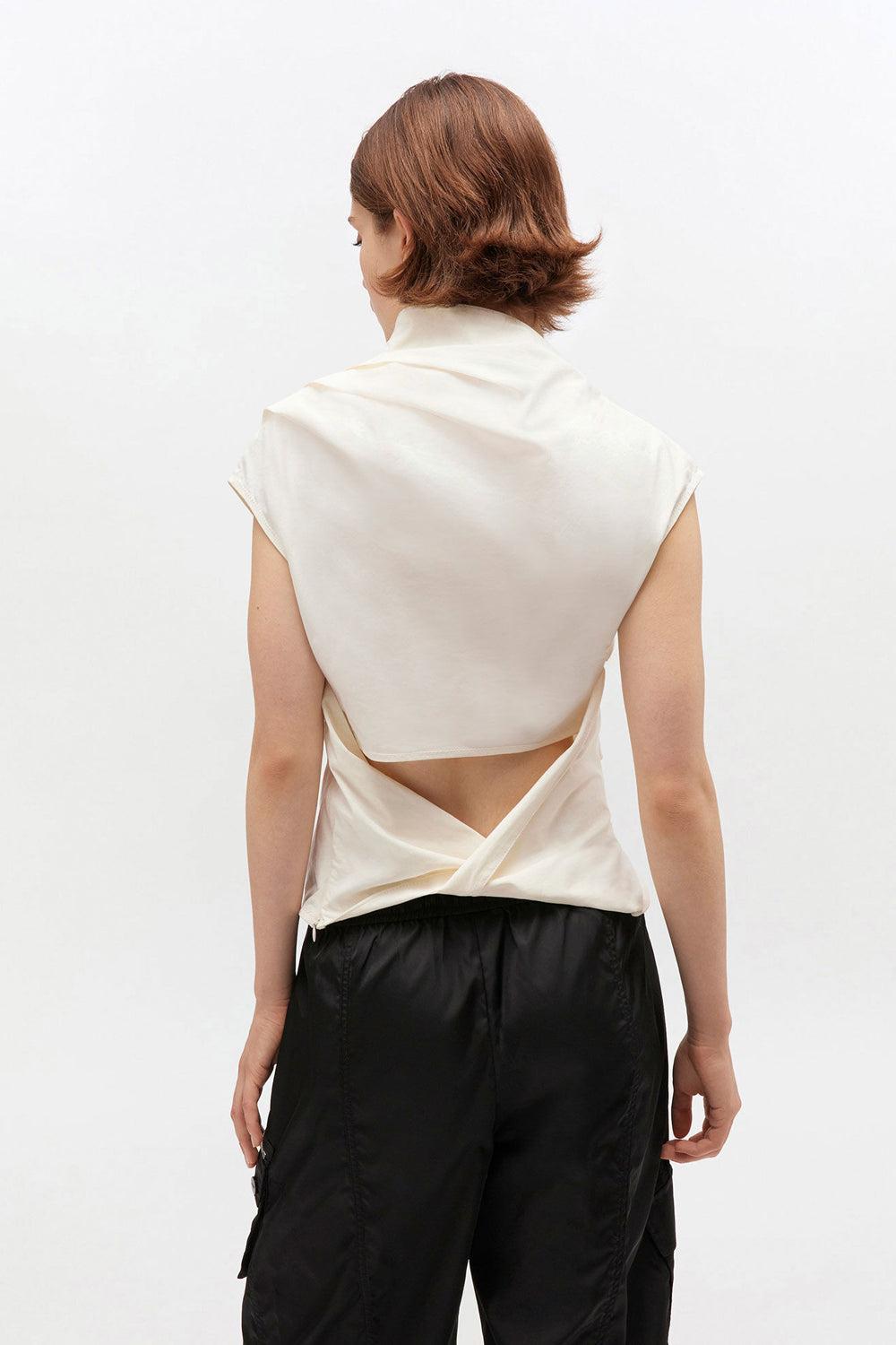 Stretch cotton ruched top egret