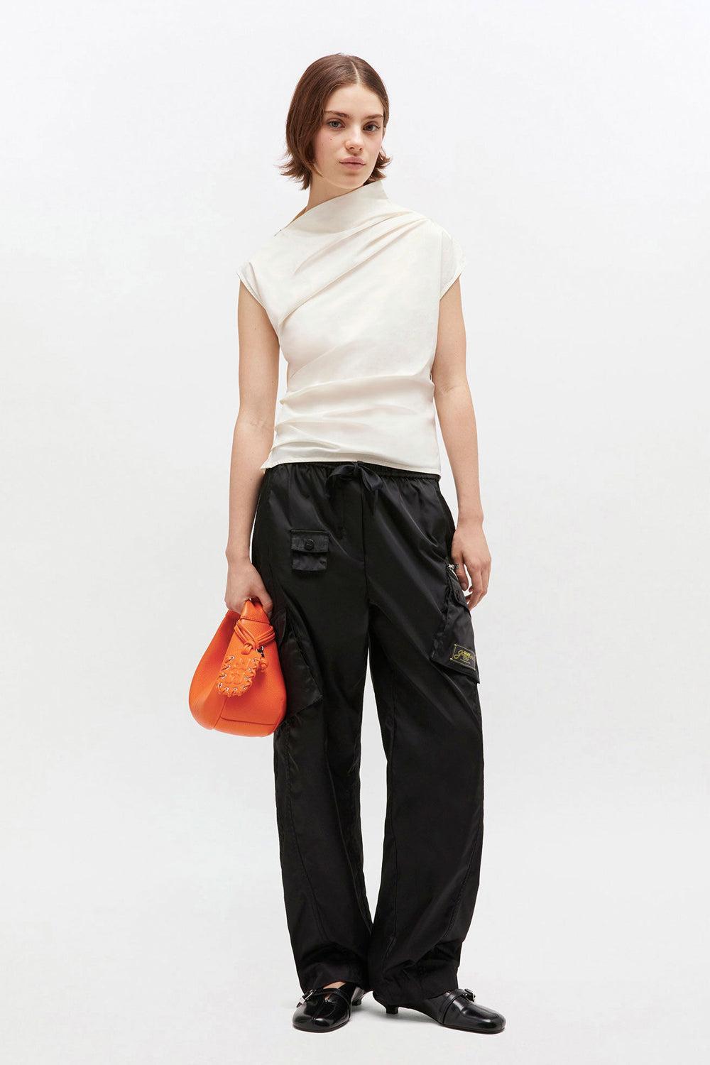 Stretch cotton ruched top egret