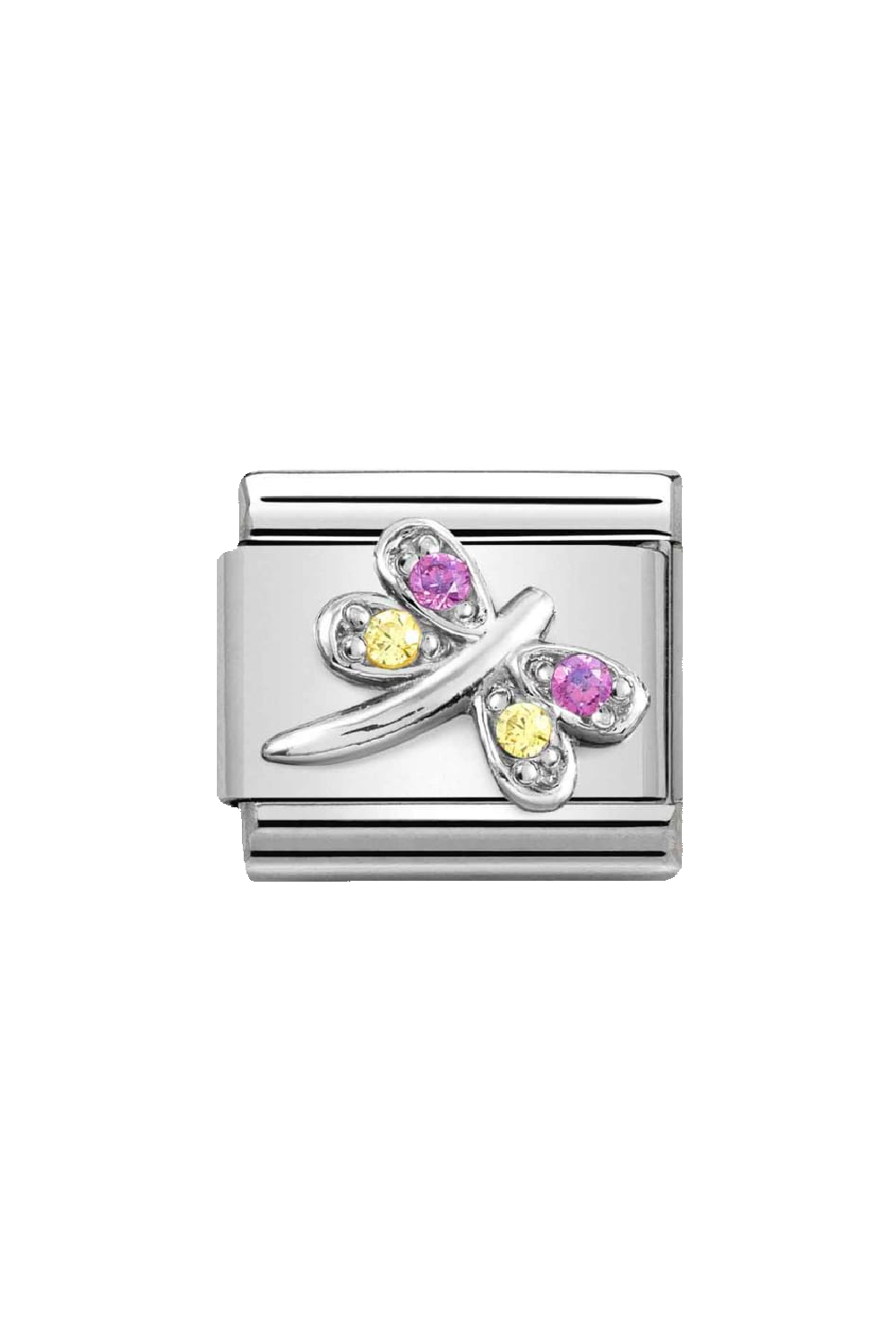 Symbol 925 Sterling Silver and CZ Lilac and Yellow Dragonfly