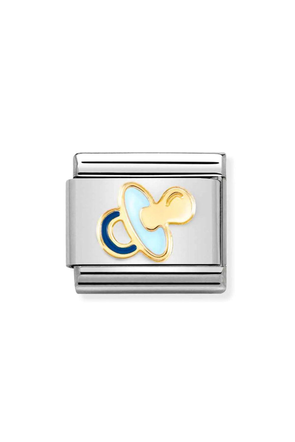 Symbols 18k Gold & enamel blue pacifier