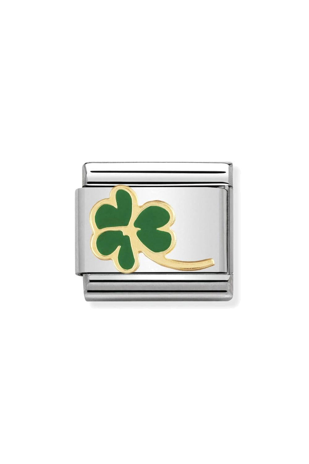 Symbols 18k gold and enamel clover Green