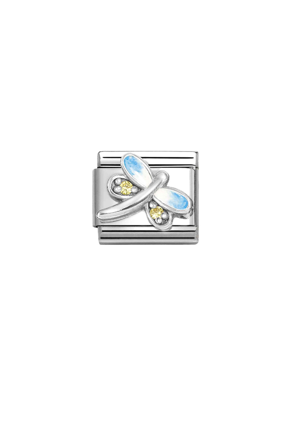 Symbols 925 Sterling Silver with CZ dragonfly Light Blue Yellow