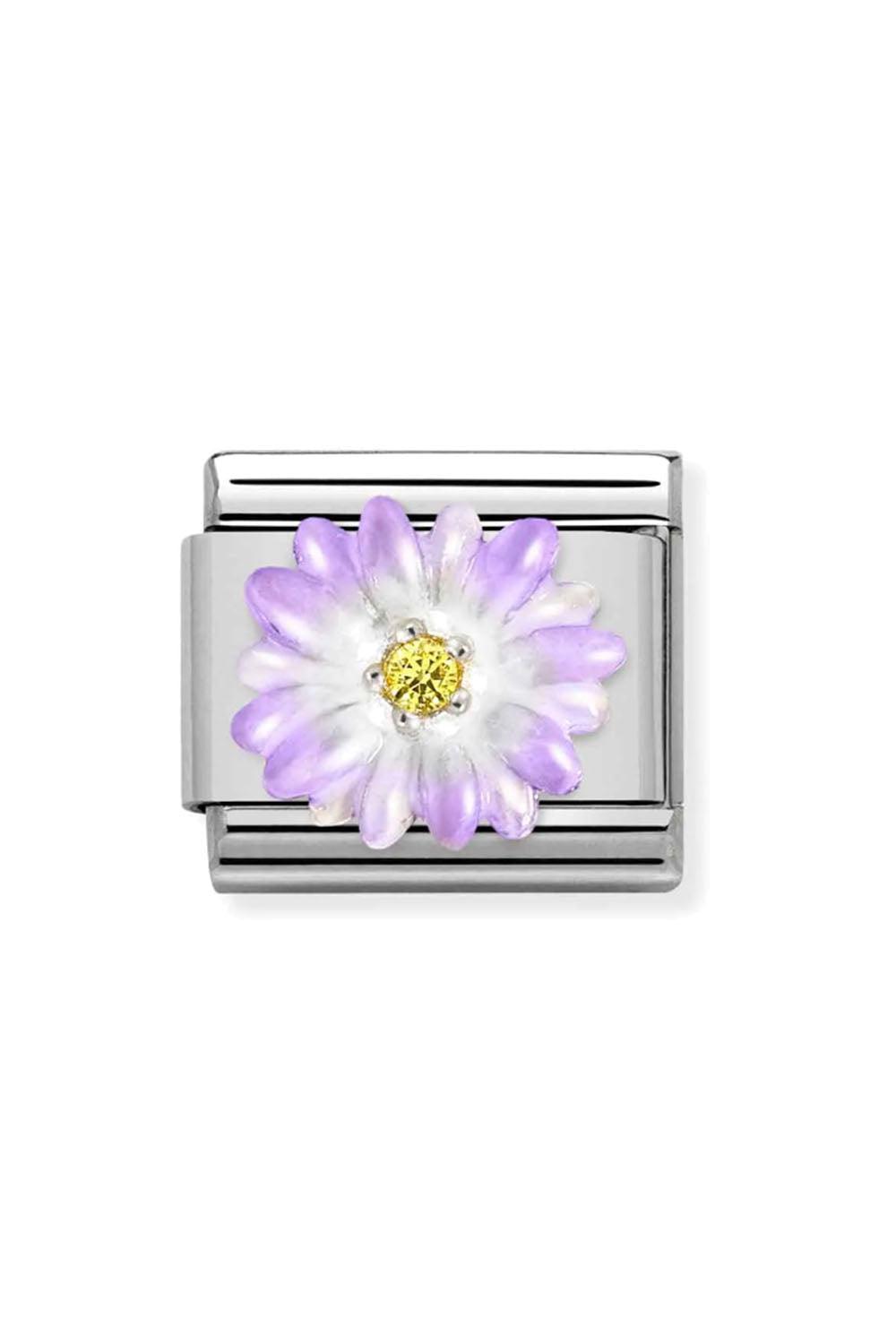 Symbols 925 Sterling Silver with Enamel and CZ purple flower