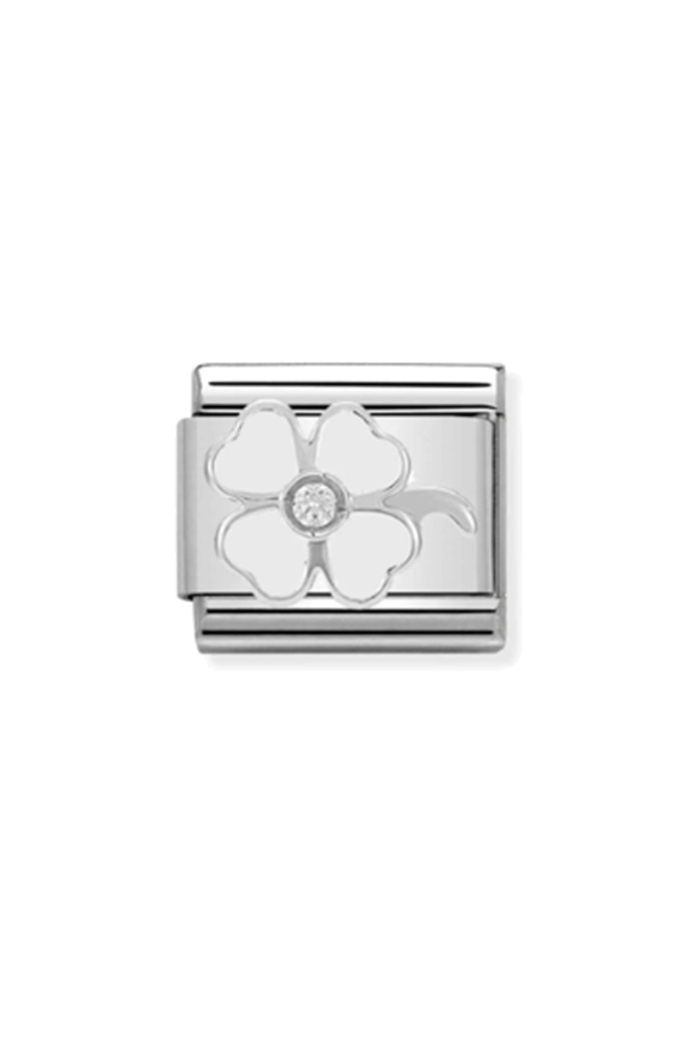 Symbols 925 Sterling Silver with enamel and CZ White Clover