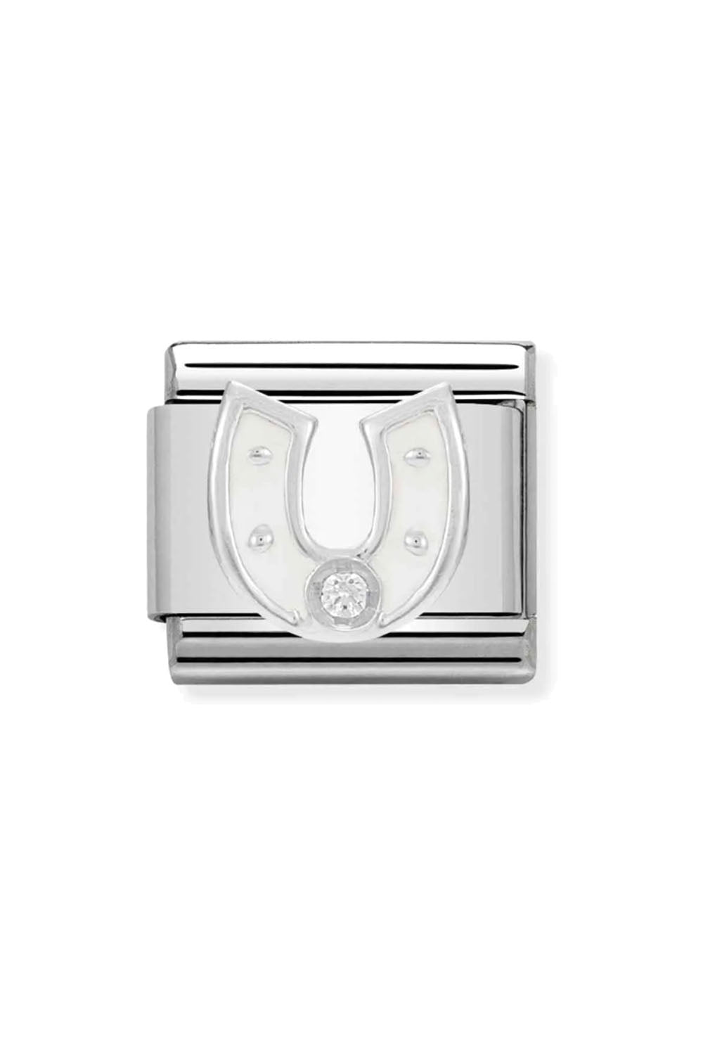 Symbols 925 Sterling Silver with enamel and CZ White horseshoe