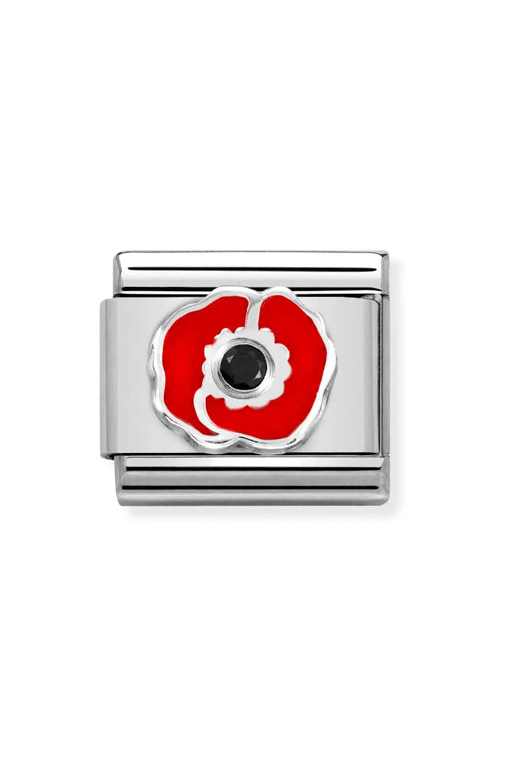 Symbols 925 Sterling Silver with enamel and CZ poppy