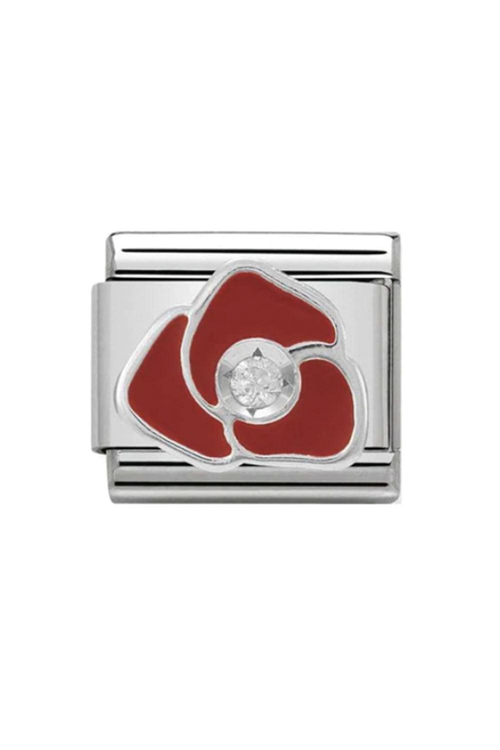 Symbols 925 Sterling Silver with enamel and CZ red rose