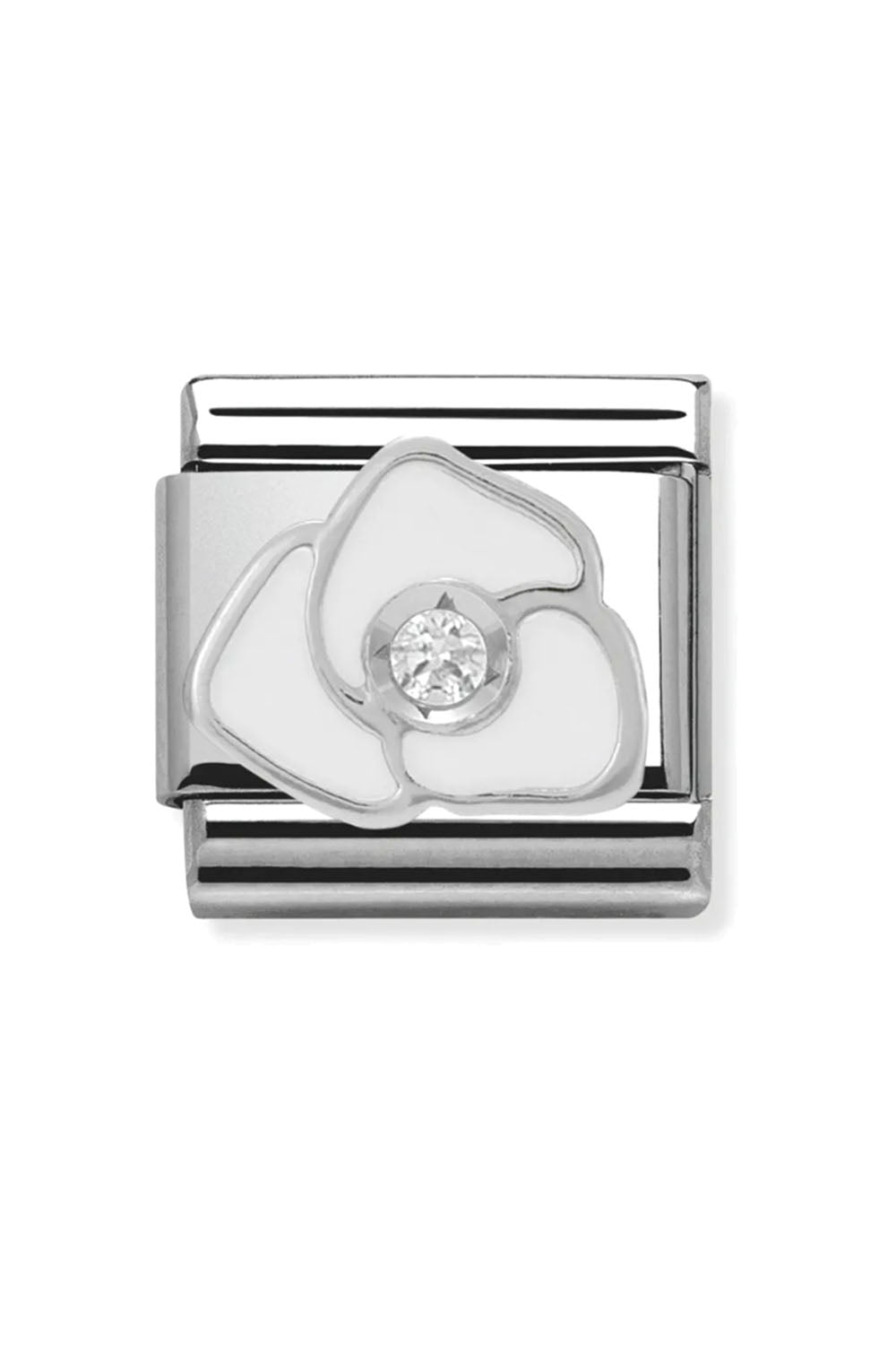 Symbols 925 Sterling Silver with enamel and CZ white rose