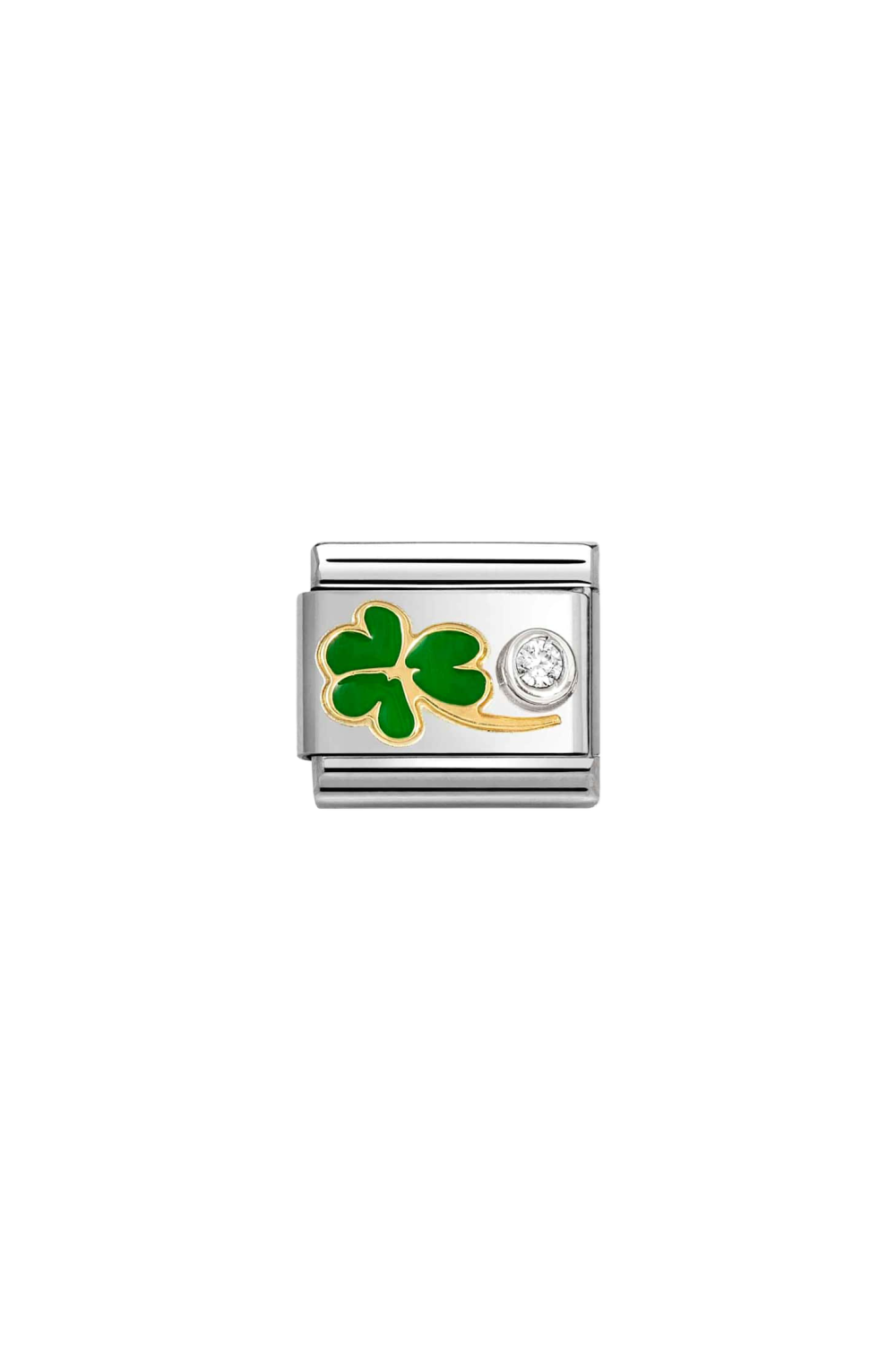 Symbols Gold and 925 Sterling Silver Green Clover CZ White