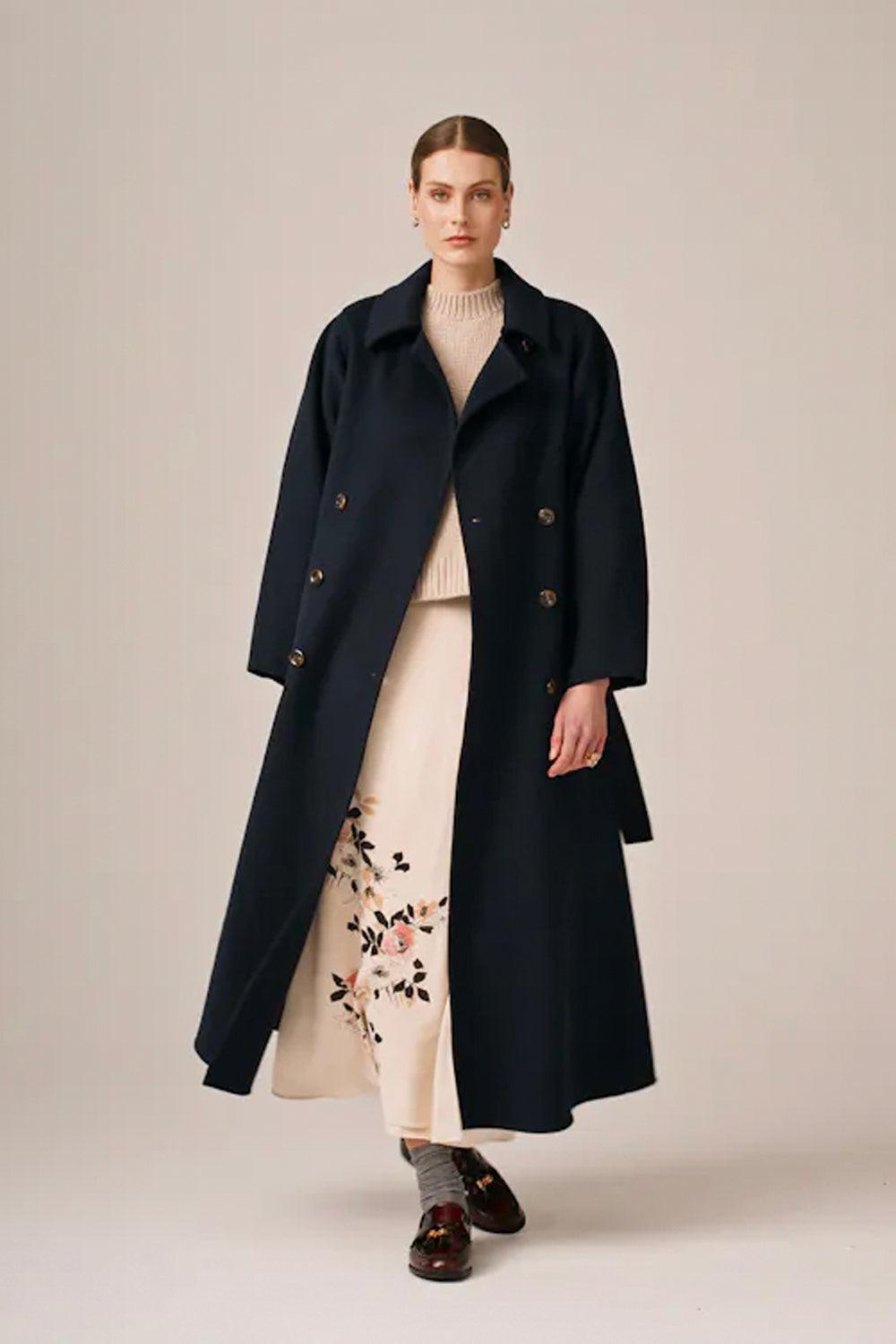 Tailored Beltet Coat Navy