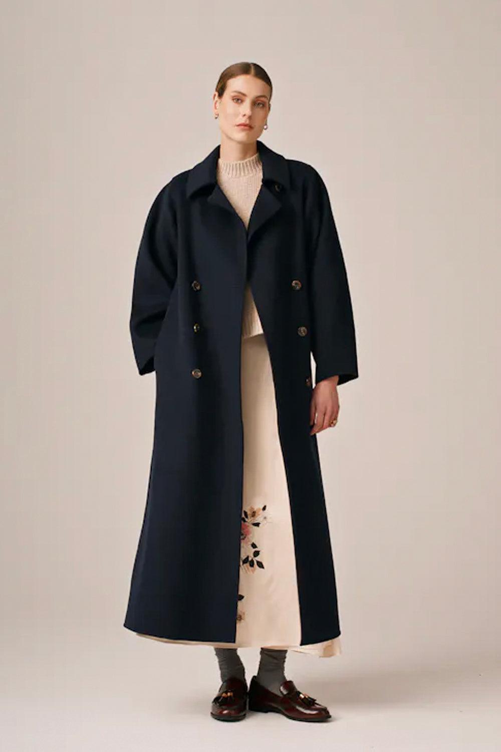 Tailored Beltet Coat Navy