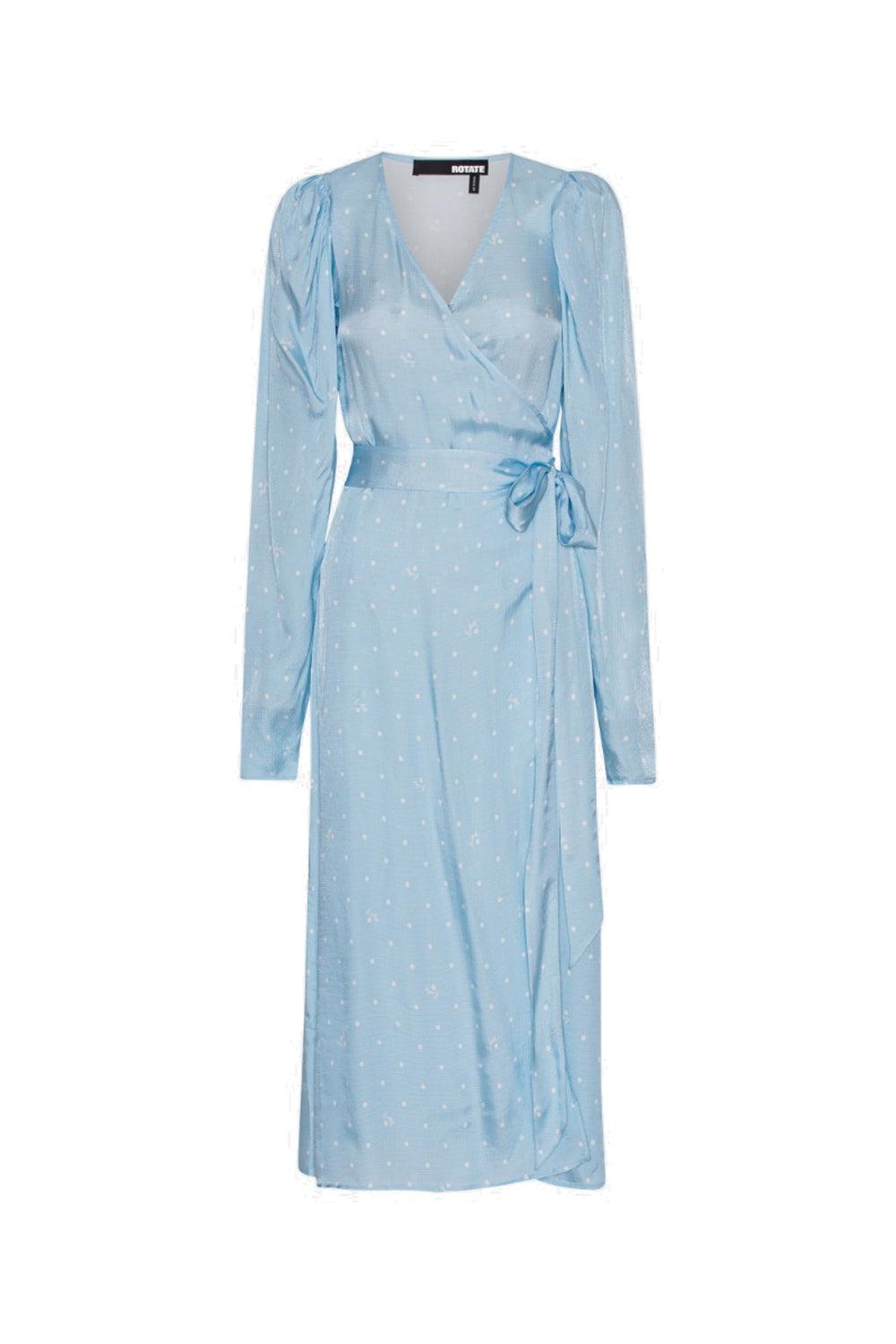 Textured Midi Wrap Dress Polka Dott Cool Blue