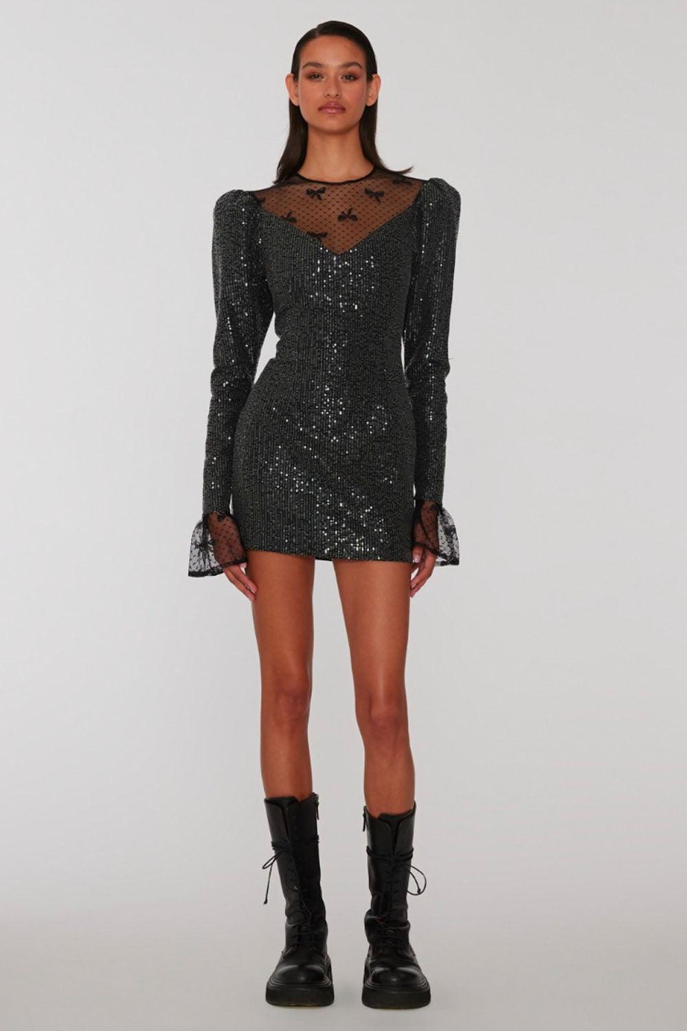 Twill Sequin Mini Dress Black