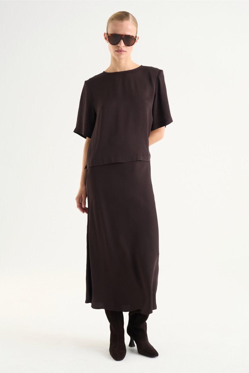 Tyne Satin Skirt Mocha Brown