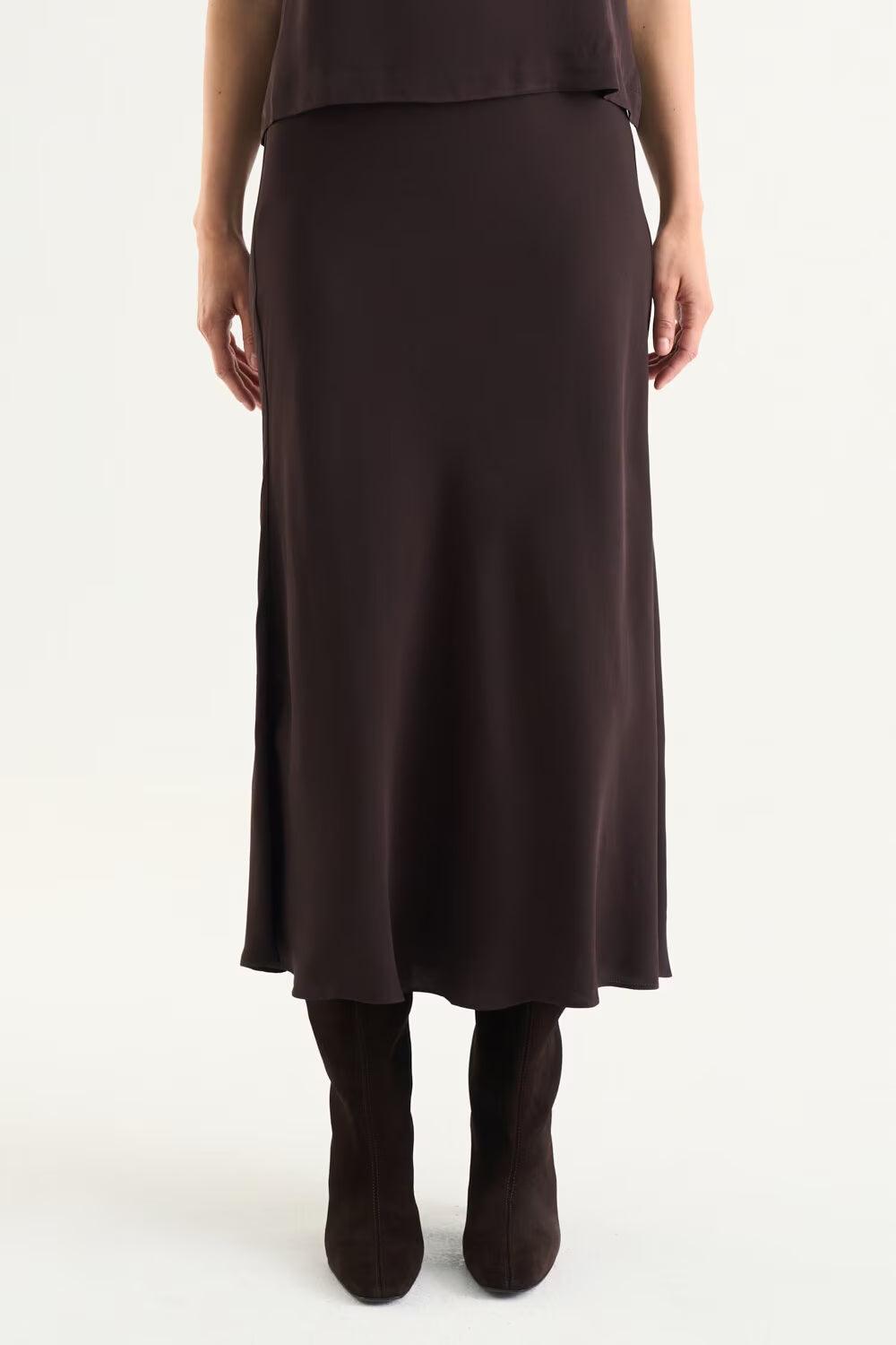 Tyne Satin Skirt Mocha Brown