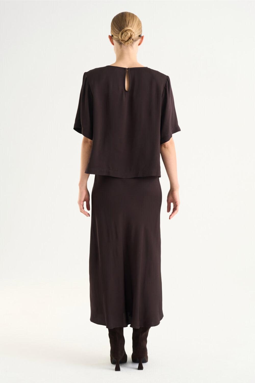 Tyne Satin Skirt Mocha Brown