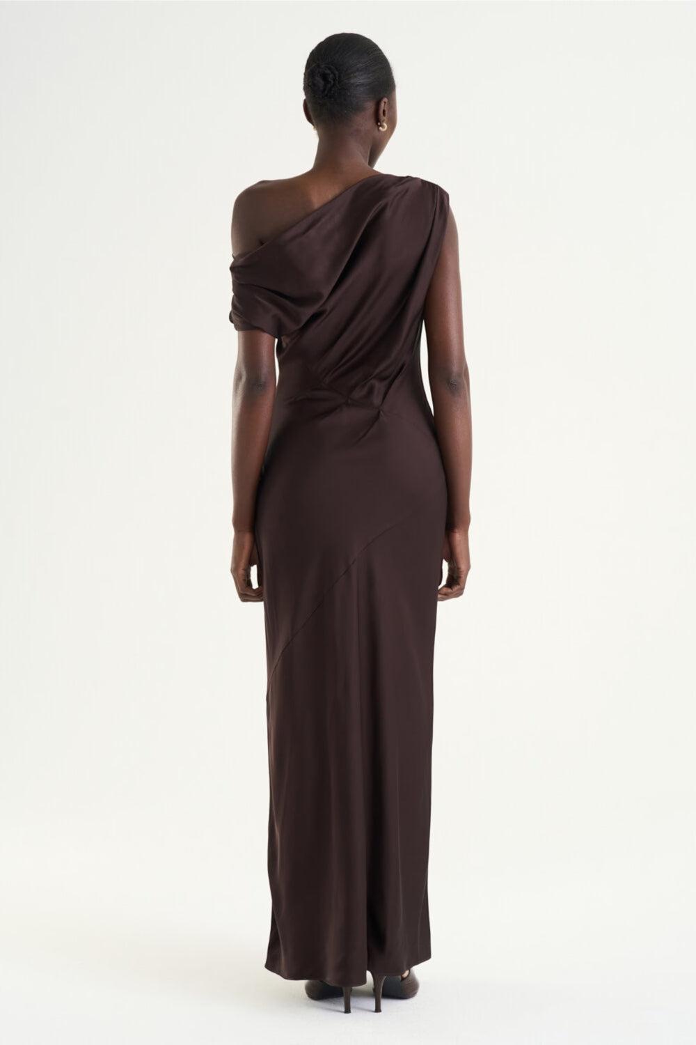 Vanessa Satin Dress Mocha Brown