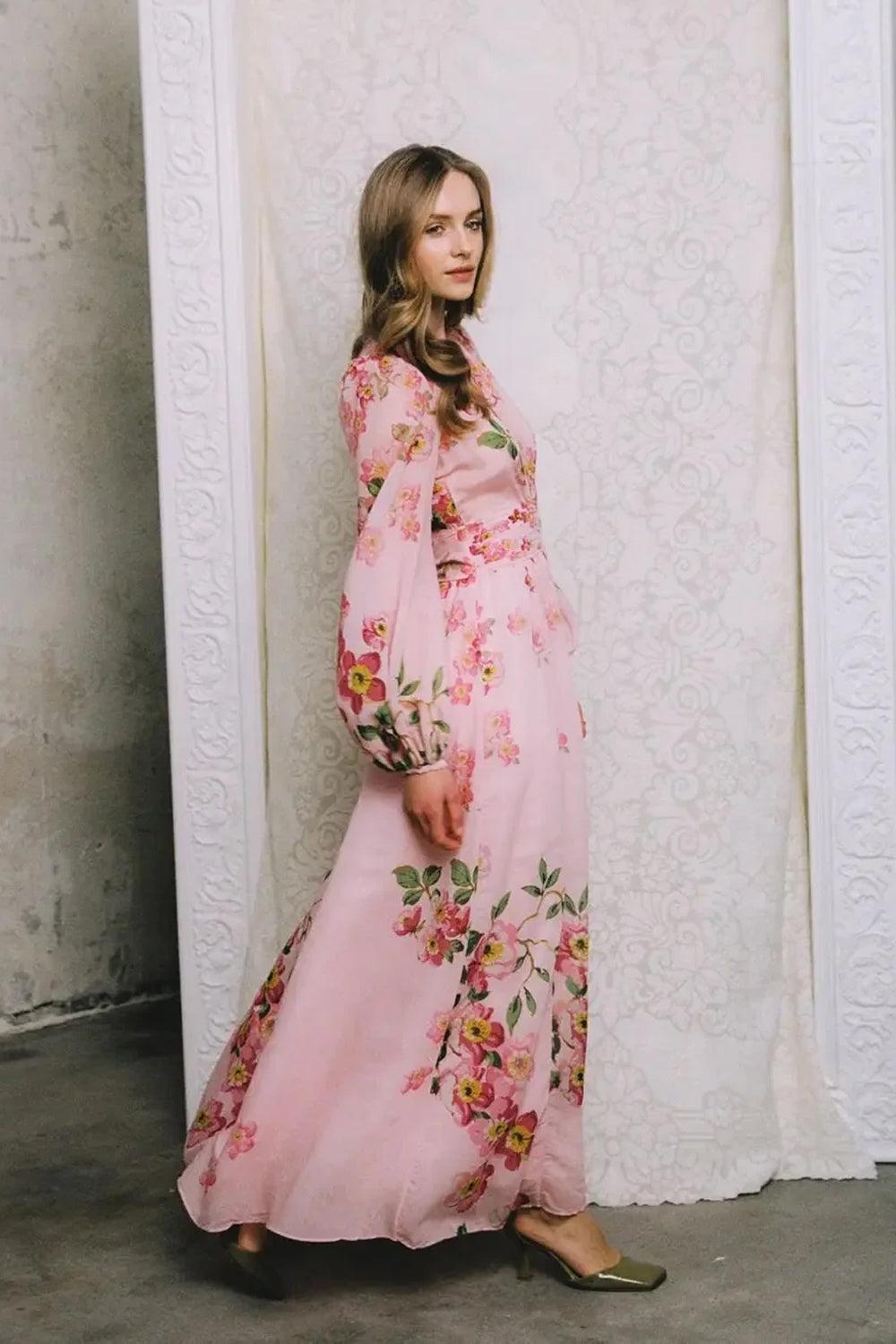 Viscose V-Neck Dress Cherry Blossom
