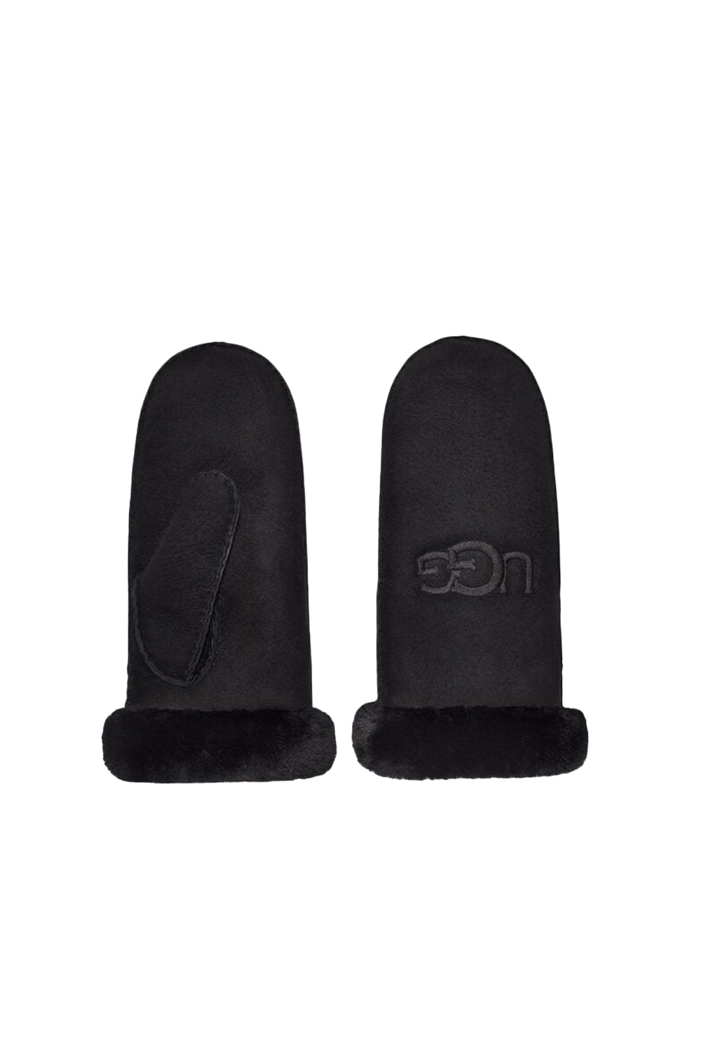 W Sheepskin Embroider Mitten Black