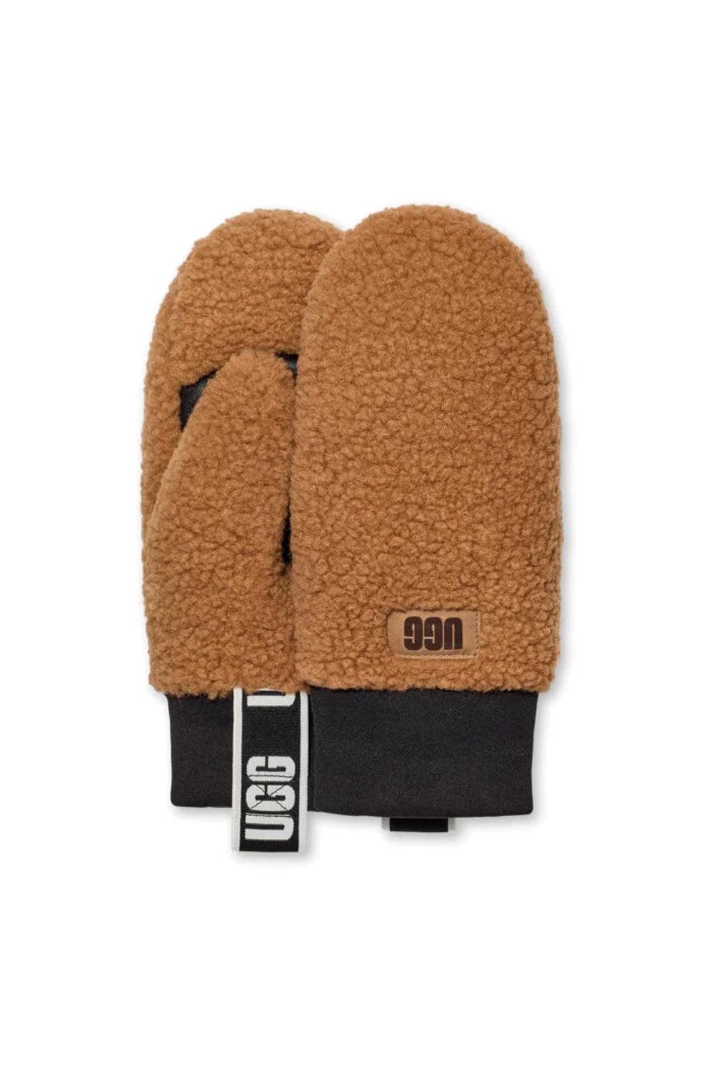 W Sherpa Mitten fluff Logo Tape Caramel