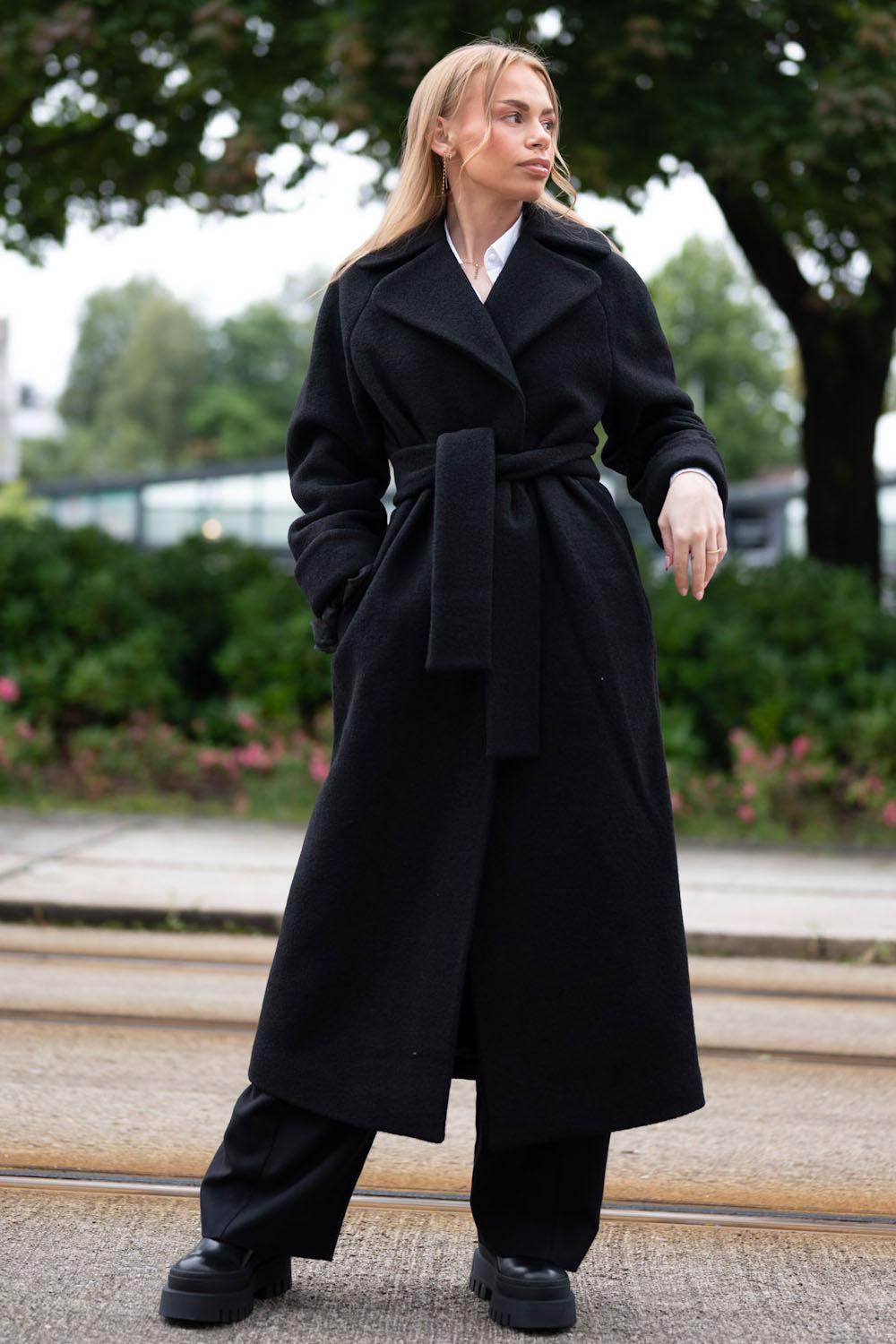 WMN Wool coat long Black