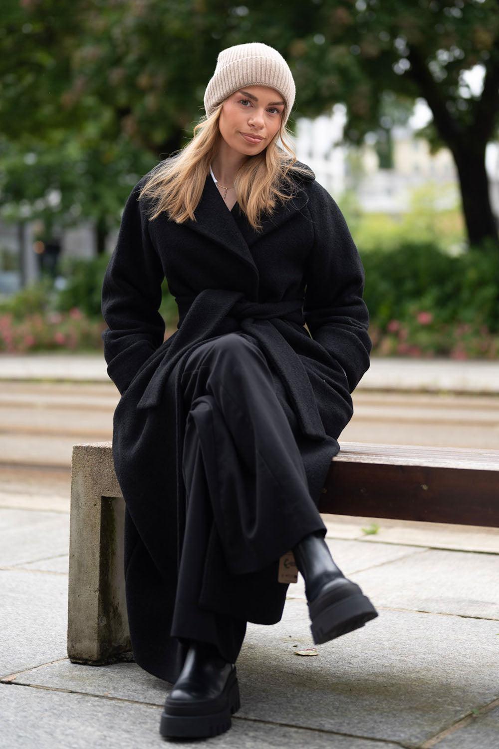 WMN Wool coat long Black