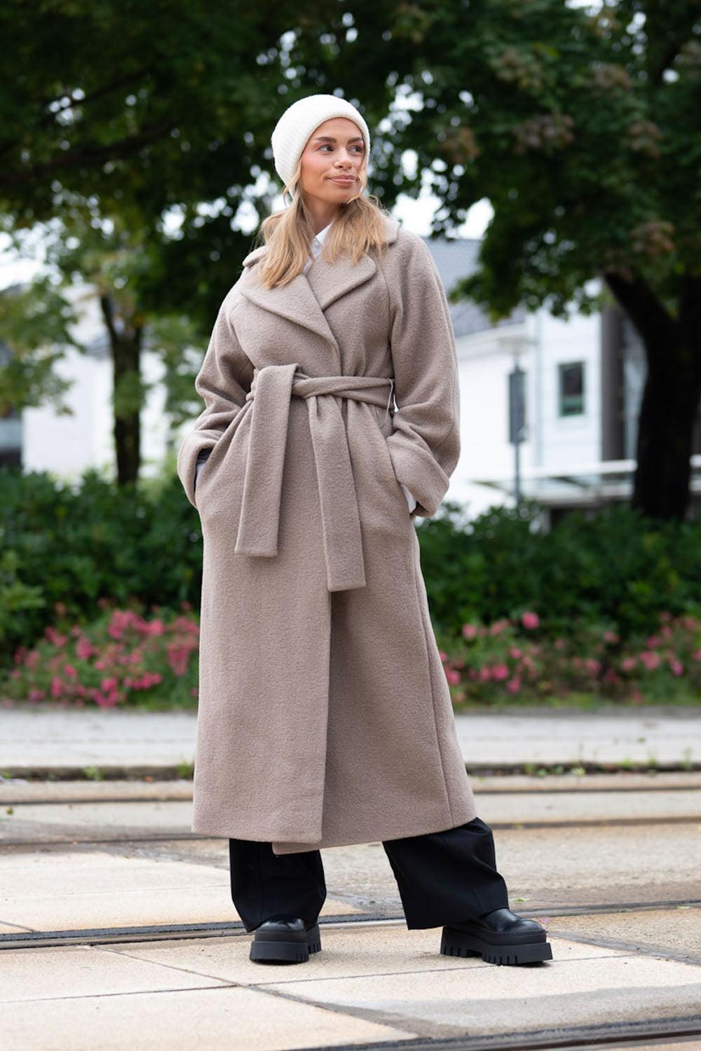 WMN Wool coat long Taupe