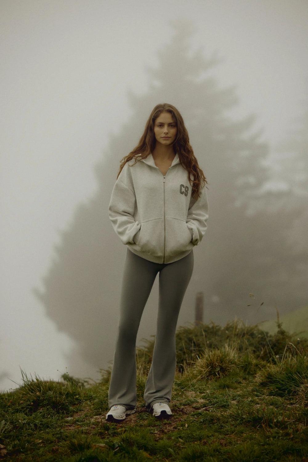 W. CS Zip Hoodie Grey Melange w. Khaki