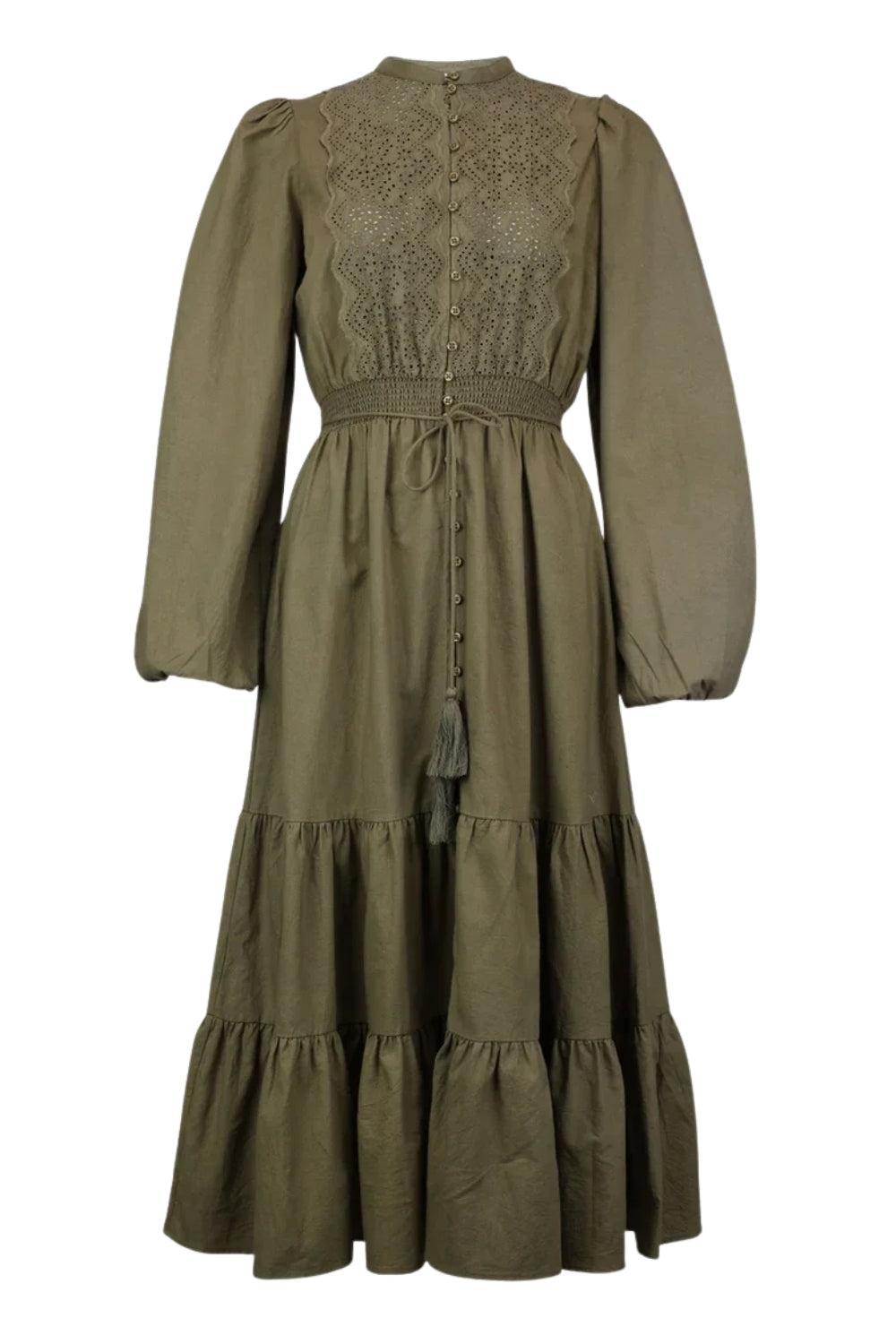 Winter Cotton Shift Dress Olive