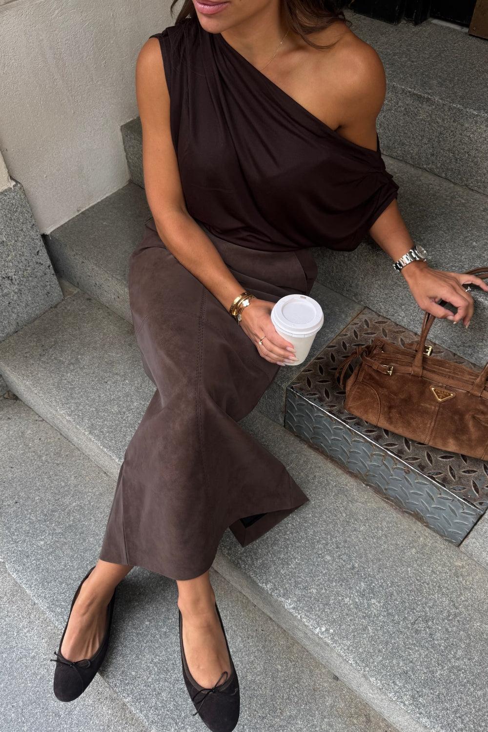 Yara Faux Suede Skirt Mocha Brown