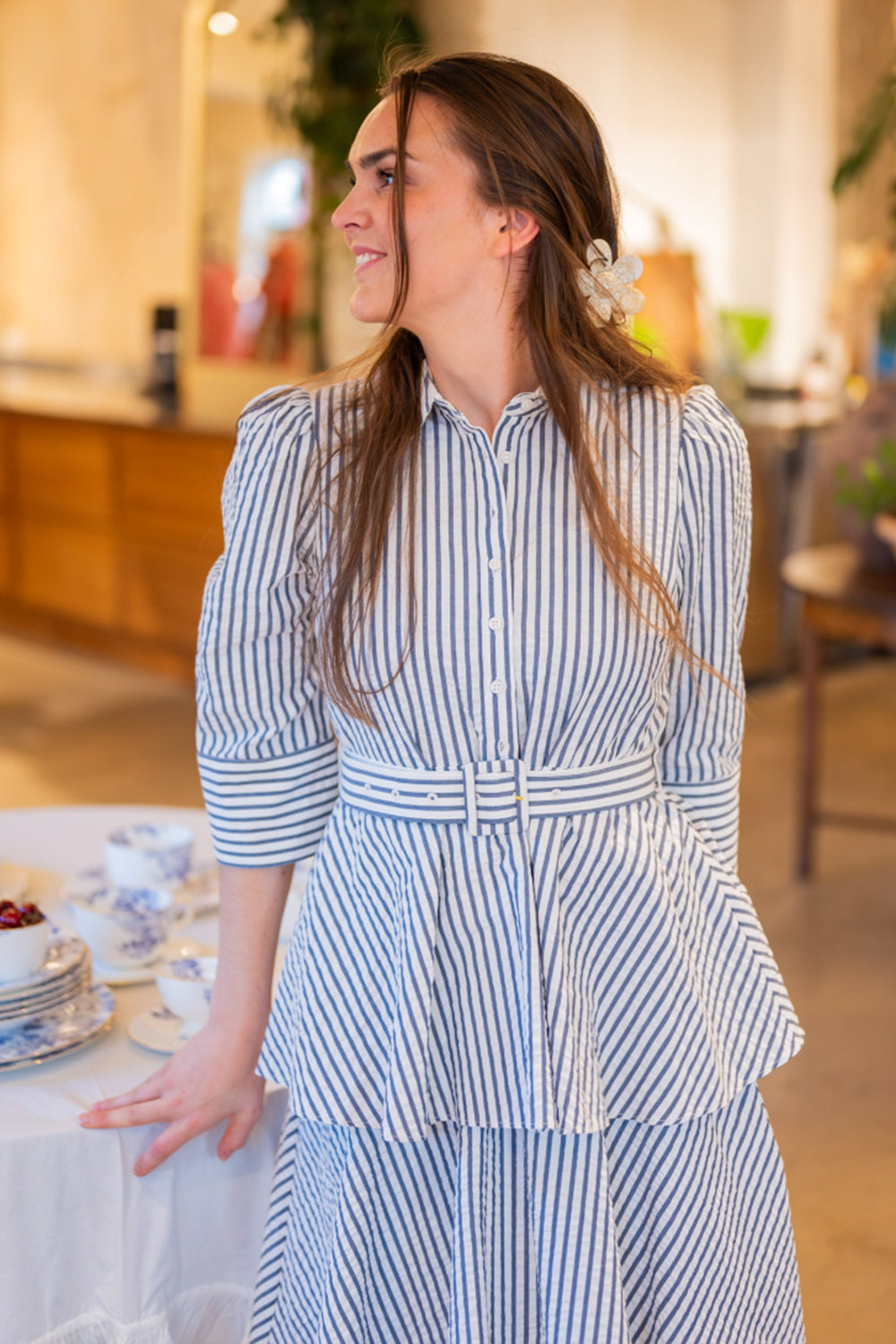 Seersucker Shirt Dress Blue Stripe