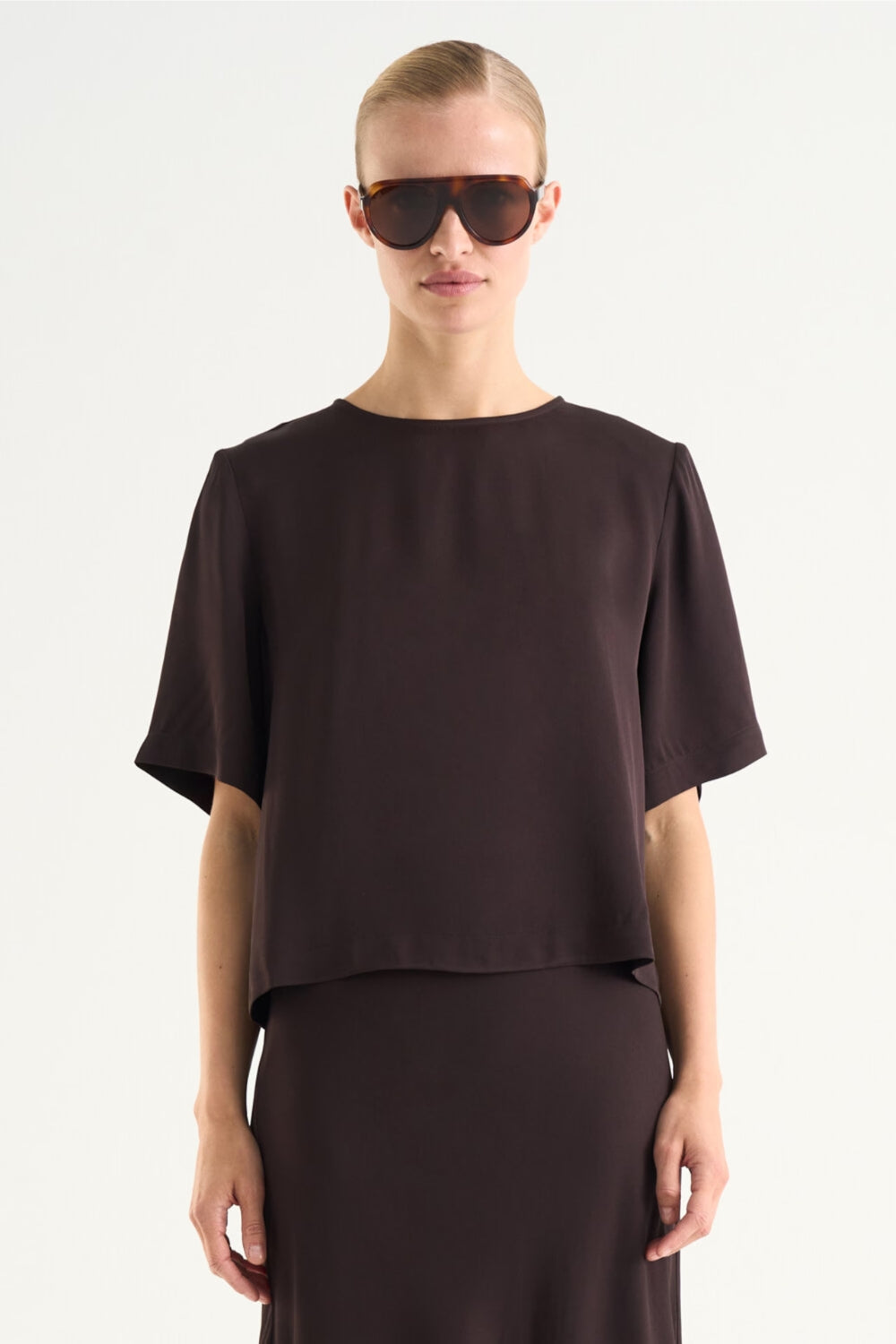 Leonie Satin Tee Mocha Brown
