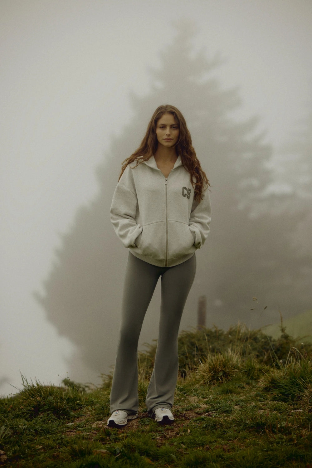 W. CS Zip Hoodie Grey Melange w. Khaki