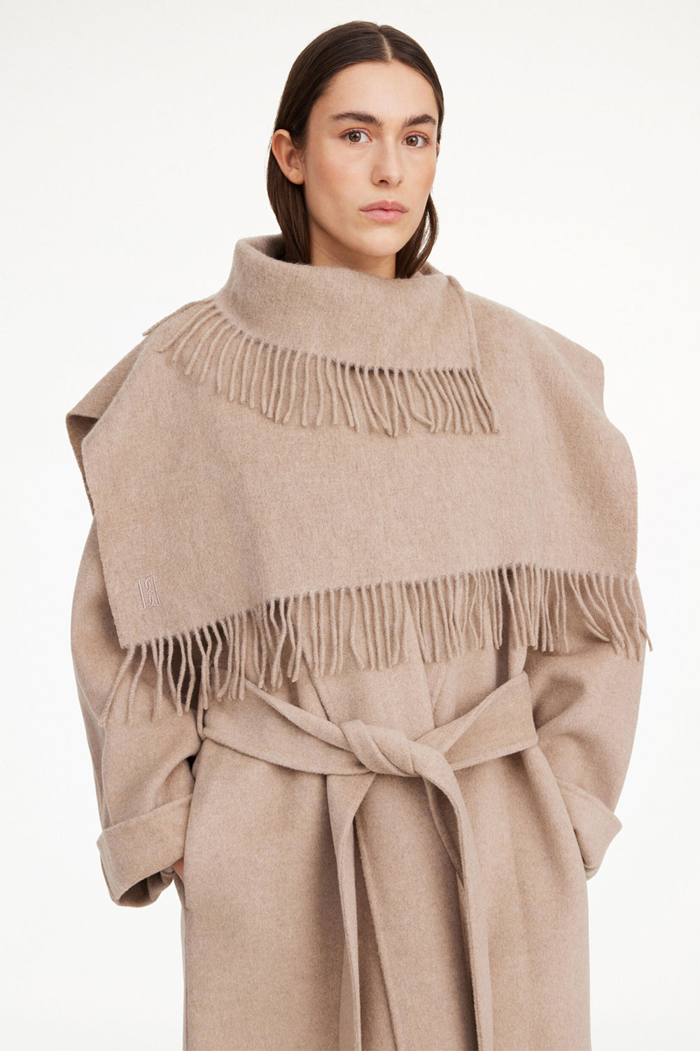 Turtla wool fringe bib Brown melange