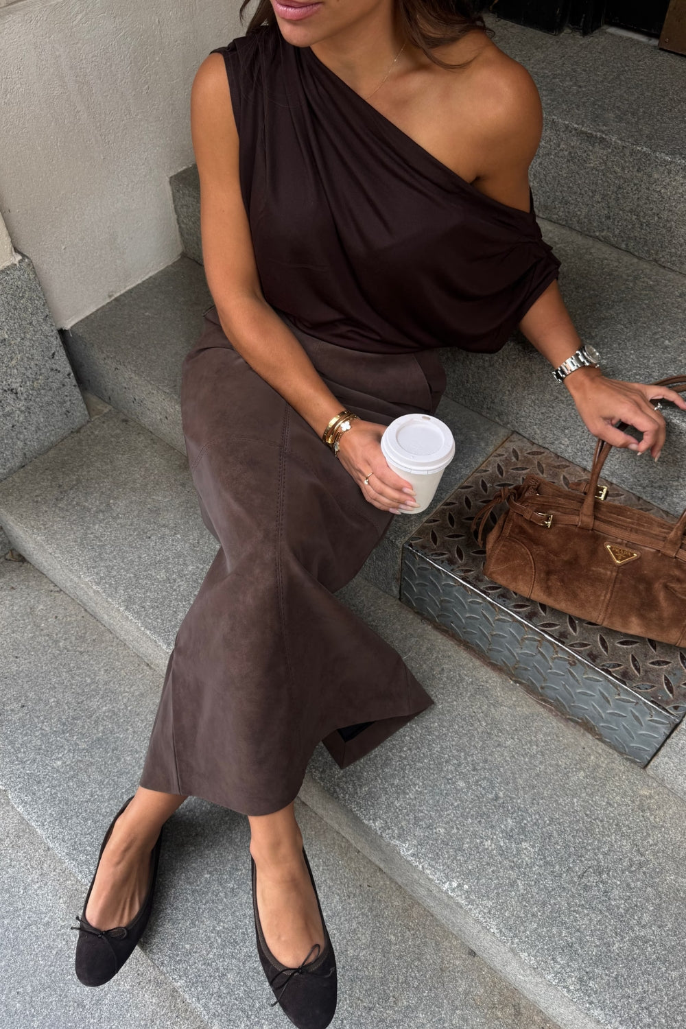 Yara Faux Suede Skirt Mocha Brown