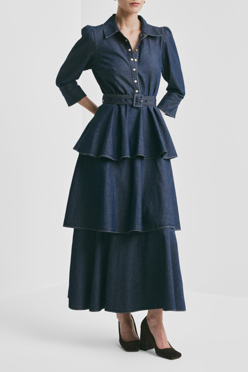 Denim Flounce dress French Blue
