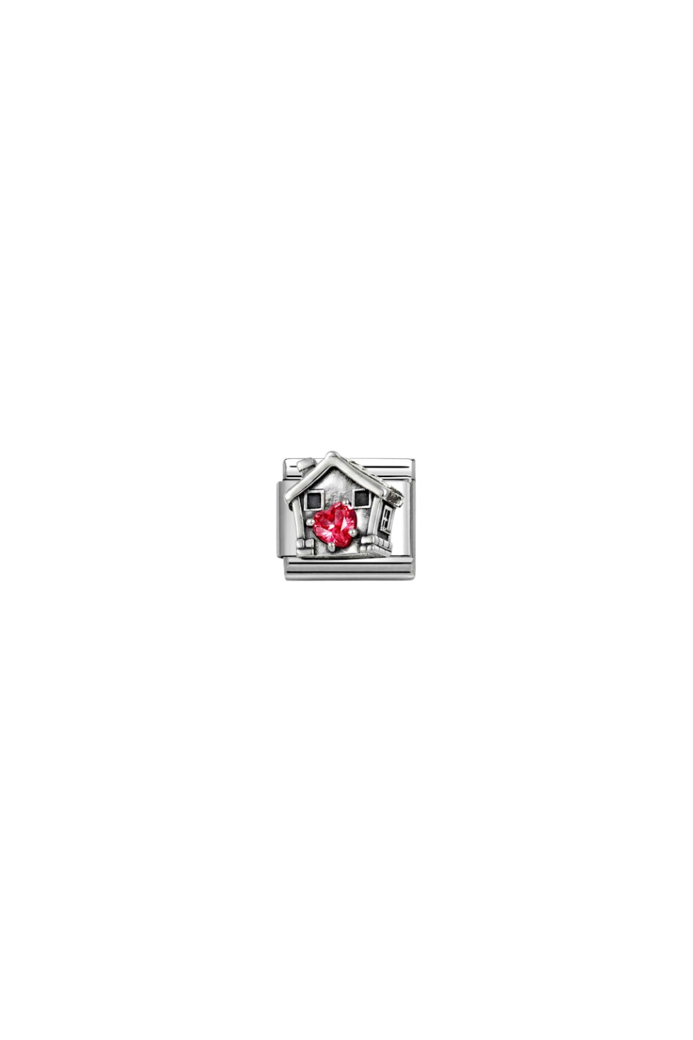 Oxidized Symbols 925 Sterling Silver & CZ Red Heart House