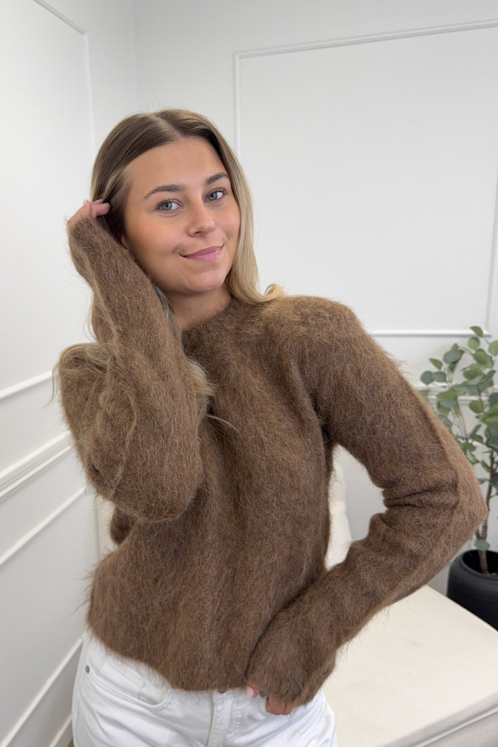 Hairy Knit Sweater Brown