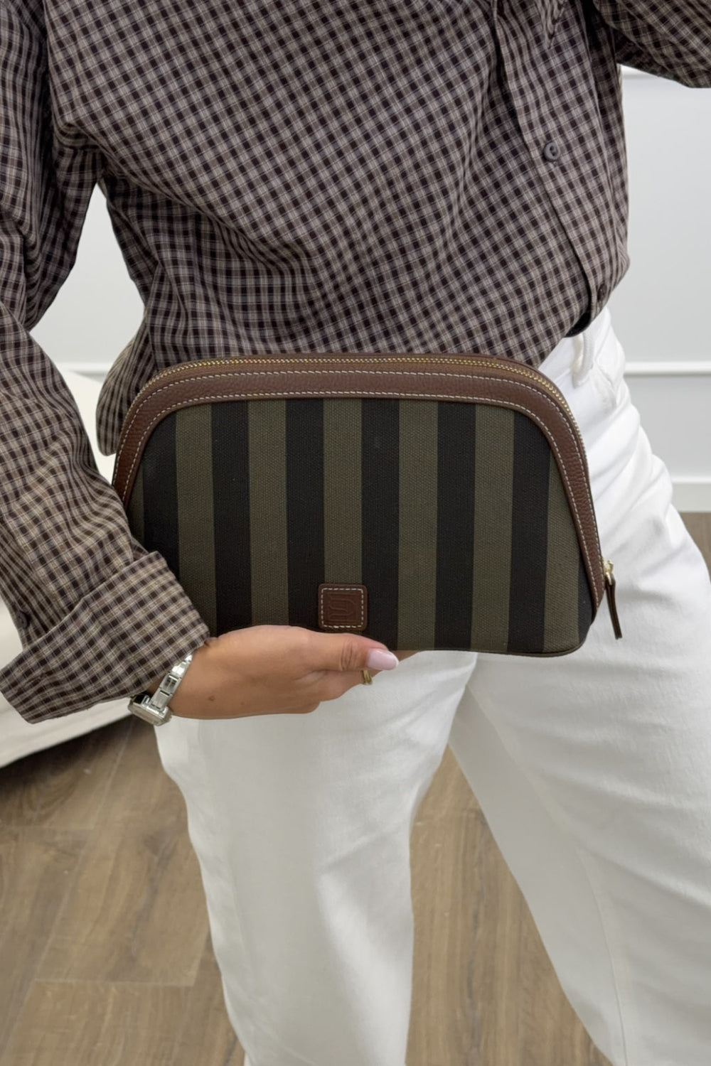 Cosmetic Pouch Large Green Stripe