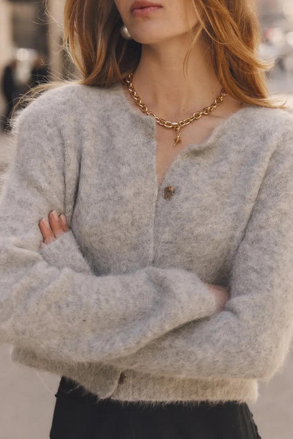 Hairy Knit Jacket Grey Melange
