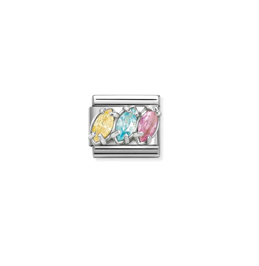Classic cz & 925 Sterling Silver Yellow, Light Blue, Pink Trilogy