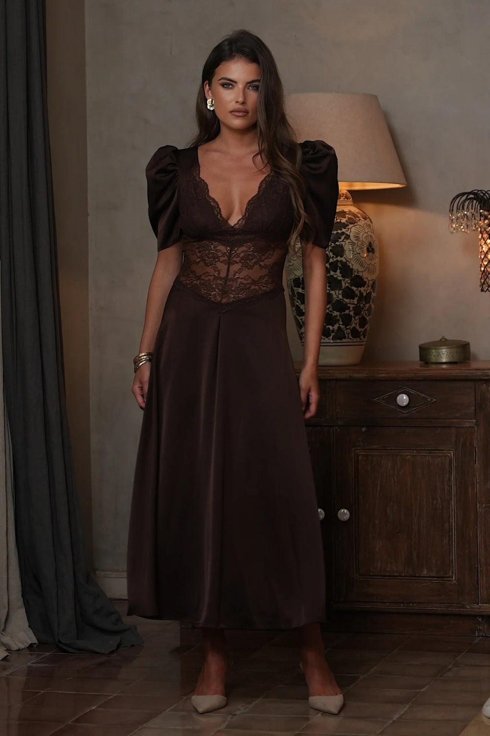 Francis Lace Midi Dress Espresso